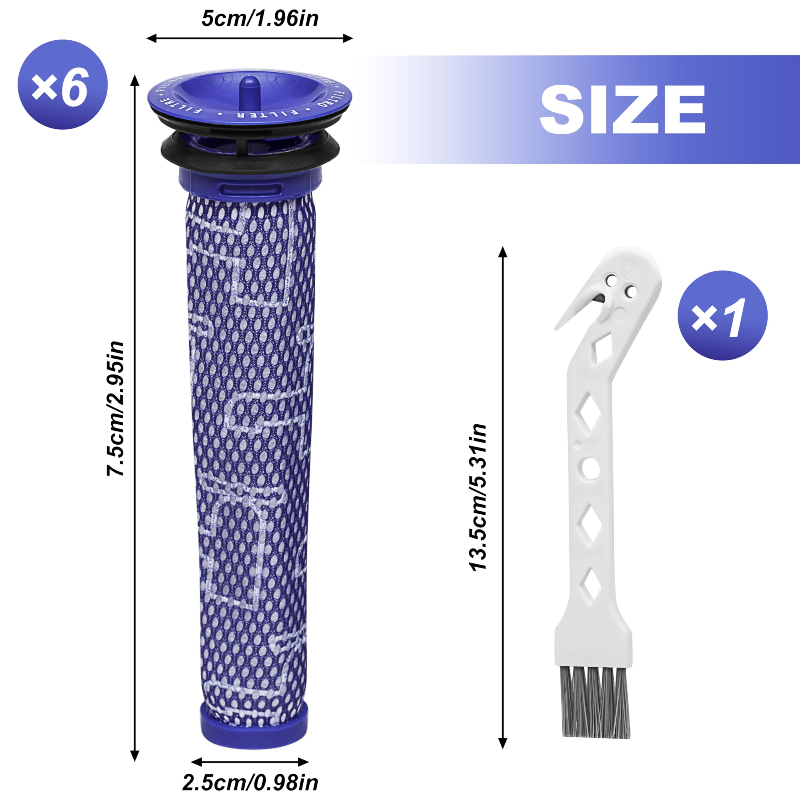 6 Pack Pre Filters Compatible With Dyson V6, V7, V8, Dc58, Dc59, Dc61, Dc62 Absolute Animal Cordless Vacuum Cleaners   Replaces