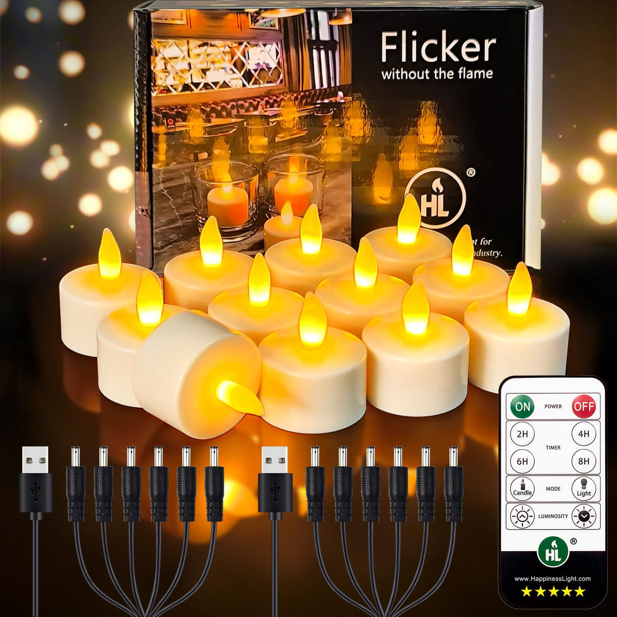 Hl Flameless Candles With Remote Timer, 12Pcs 50+Hours Rechargeable Battery Operated Tea Lights Candles, Led Votive Tea Lights C