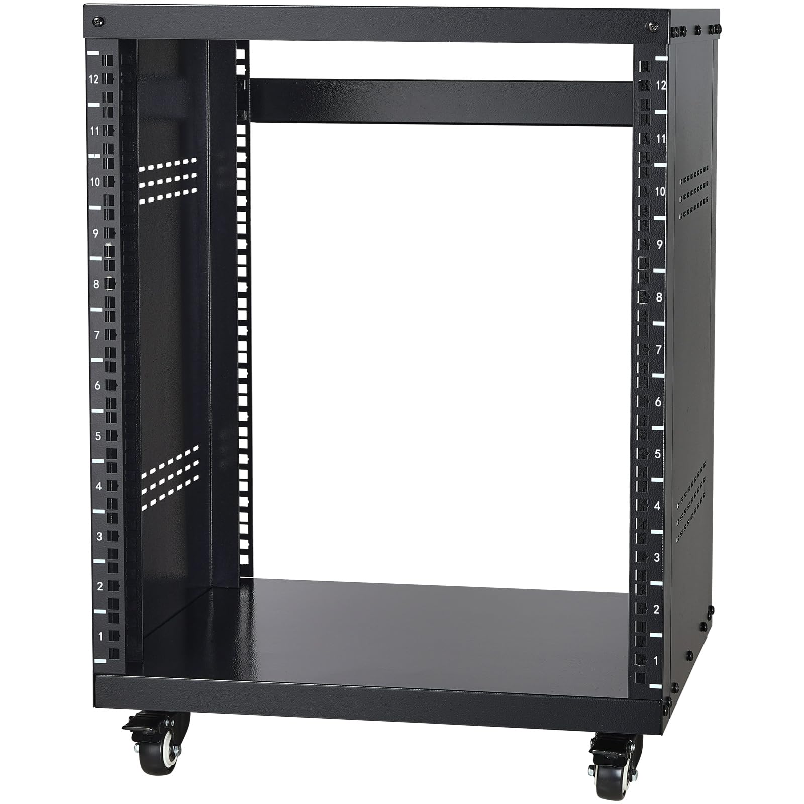 VEVOR 12U AV Rack Stand with Caster Wheels, Component Rack Cabinet Recording Studio Racks, Removable Side Panels, Universal Netw