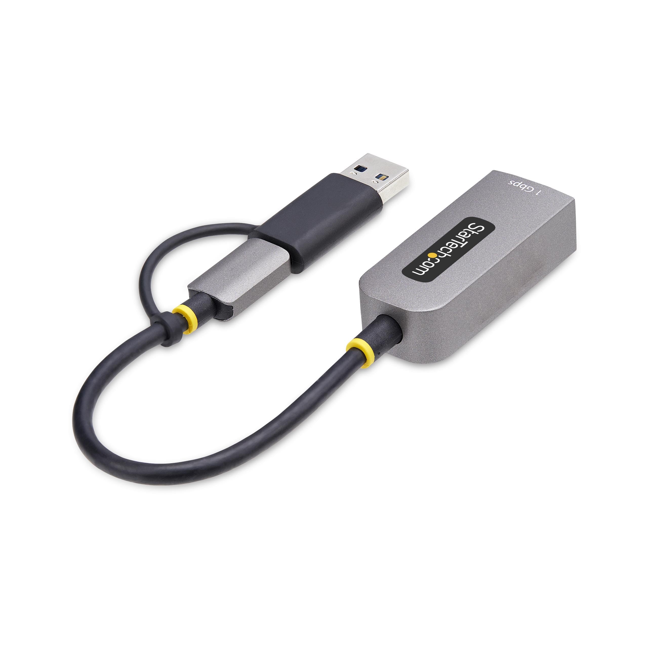 Startech.Com Usb C To Ethernet Adapter W/Usb A Dongle, 10/100/1000Mbps, Usb Gbe Adapter, 6In/15Cm Attached Cable, Status Leds