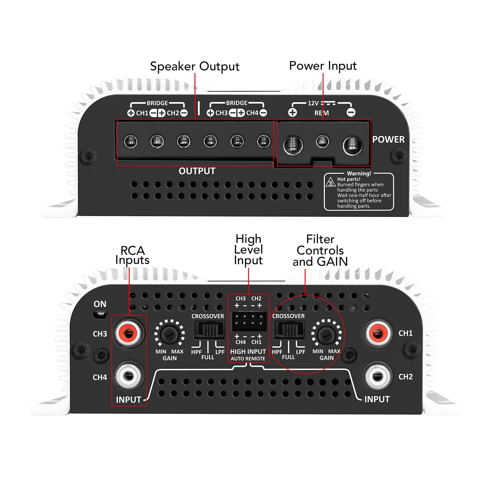 Taramps Ts 1200X4 Amplifier Car Audio 1200W Rms 2 Ohms 4 Channels 2 Bridged Channels, Full Range Crossover Fixed Rca/Wire Input