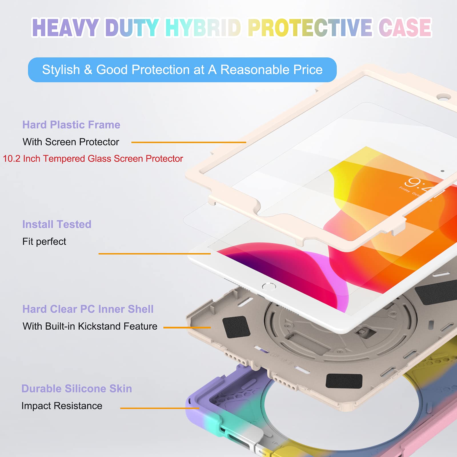 Blosomeet Case For Ipad 9Th/8Th Generation 2021/2020 10.2 Inch For Kids Girls Cute W/Tempered Glass Screen Protector & Pencil Ho