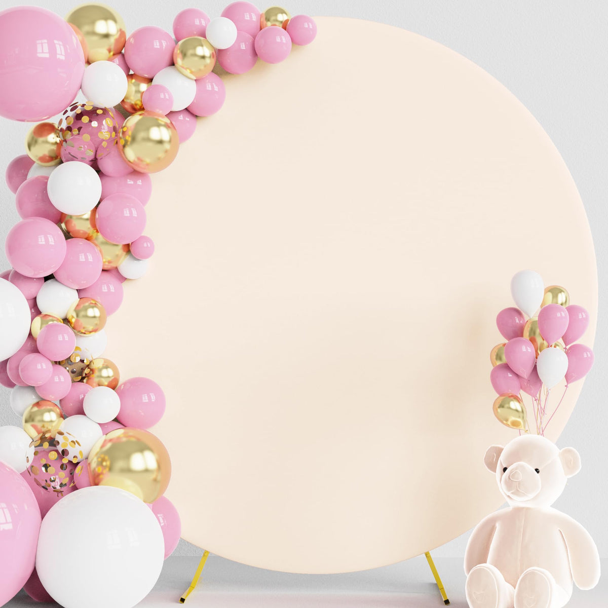 Wokceer 7.2Ft Round Backdrop Cover Beige Round Arch Covers With Buckles Polyster Circle Balloon Arch Cover For Wedding Birthday 