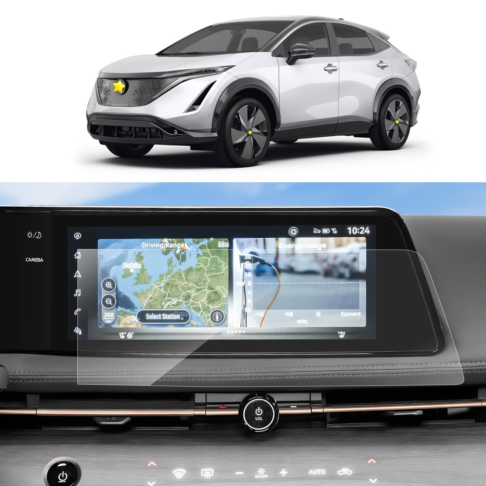 Sktu 2Pcs For 2023 2024 2025 Nissan Ariya Accessories Screen Protector 12.3 Inch For 2023 2024 2025 Nissan Ariya 12.3 Inch Navigation Display 2023 2024 2025 Ariya [Ultra Clear, Anti Glare & Scratch] Nano Screen Protective Film