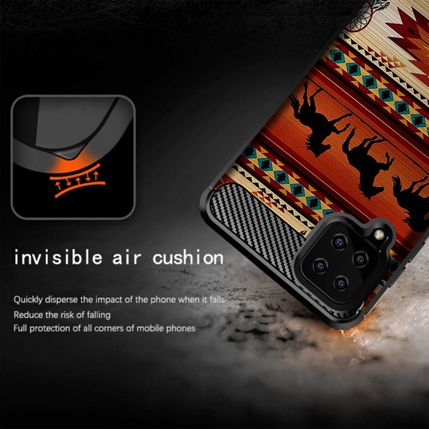 Casesondeck Case Compatible With [Samsung Galaxy A12 / A12 (6.5'') Case] Tribal Floral Matte Tpu Flexible Carbon Fiber Textured