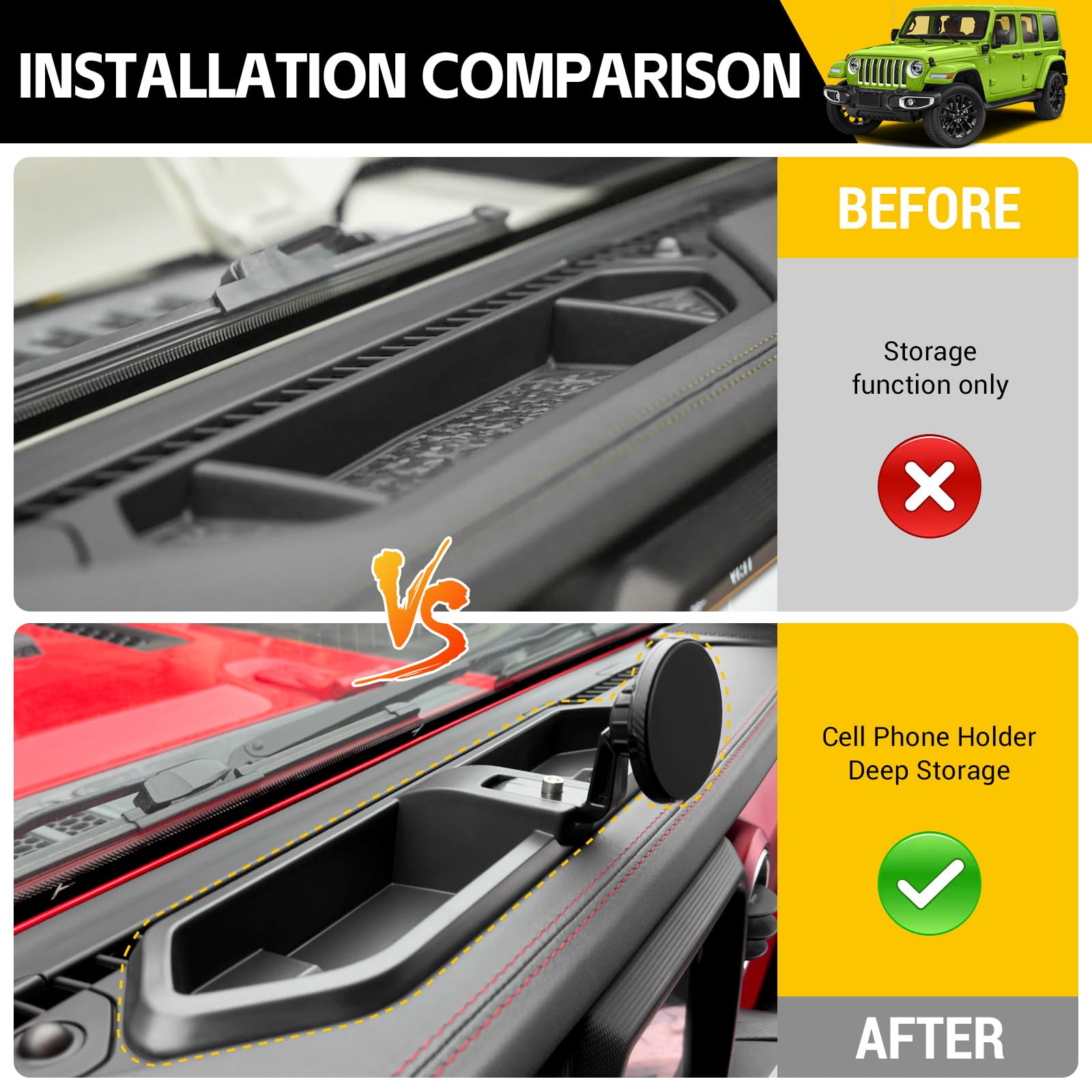 Jtyzsm Magnetic Phone Mount For 2018-2023 Jeep Wrangler Jl Jlu/2020-2023 Gladiator Jt Multi-Mount Car Phone Holder Dash Tray Sys