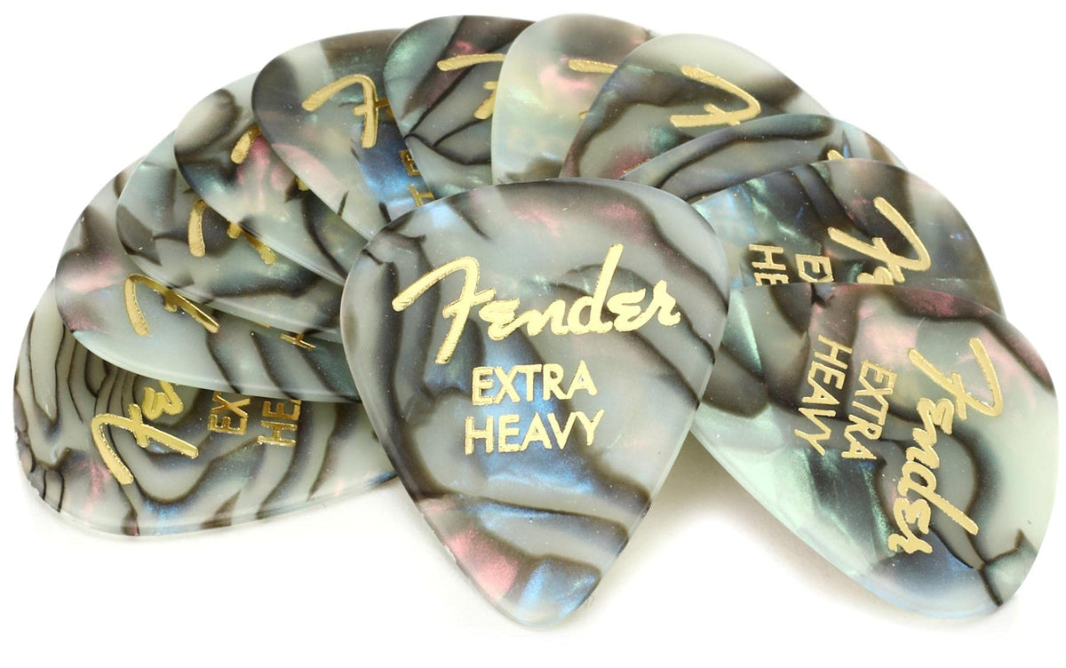 Fender Premium Celluloid Guitar Picks 351 Shape, Abalone, Extra Heavy, 12 Pack