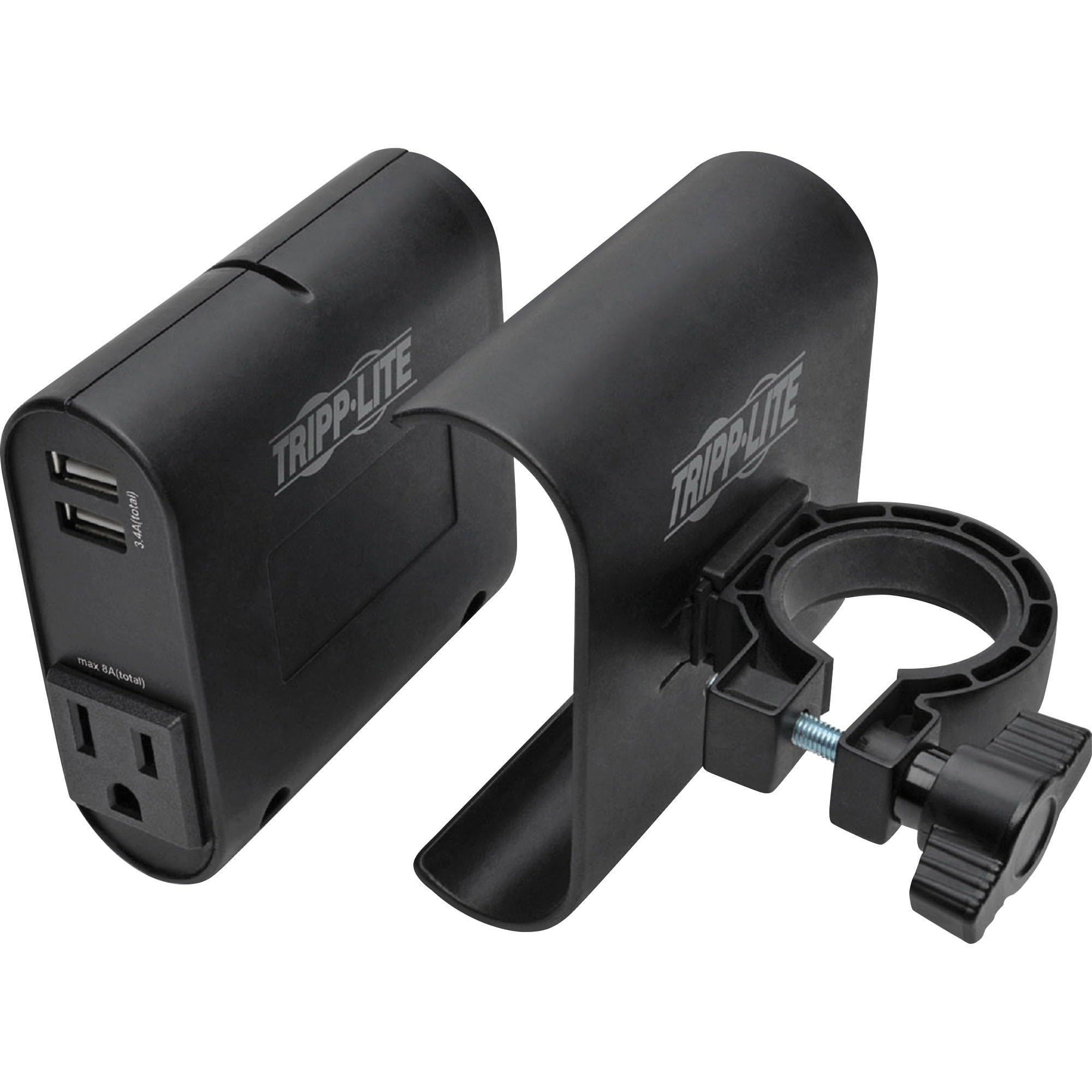 Tripp Lite Ac/Usb Charging Clip For Display Mounts W/ 2 Usb Ports & 2 Nema 5-15R Outlets, 6Ft Power Cord (Dmacusb), Black