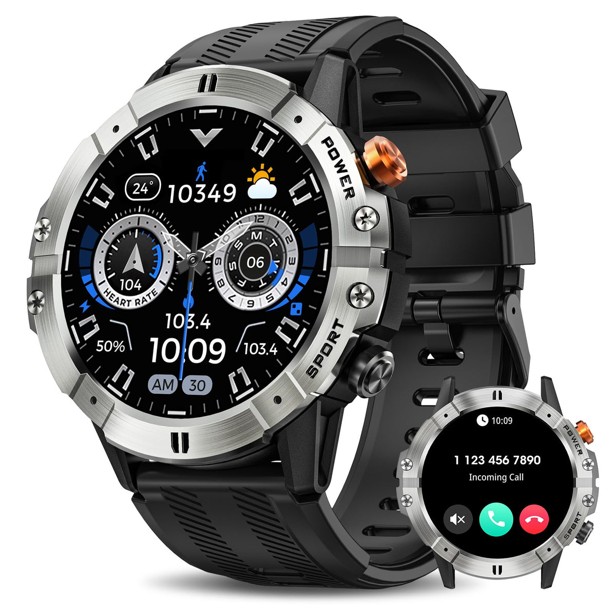 Smart Watches For Men, Bluetooth Call Military Smart Watch, Waterproof Fitness Tracker With Heart Rate/Blood Oxygen/Sleep Monito