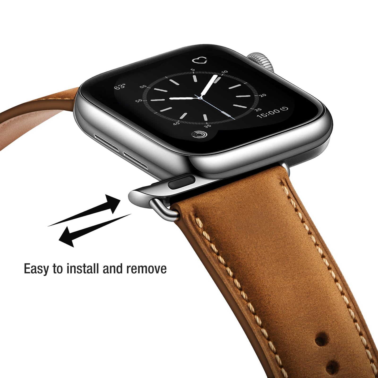 Sunfwr Leather Bands Compatible With Apple Watch Band 42Mm(Series 3 2 1) 44Mm 45Mm 46Mm 49Mm For Men Women, Top Grain Genuine Le