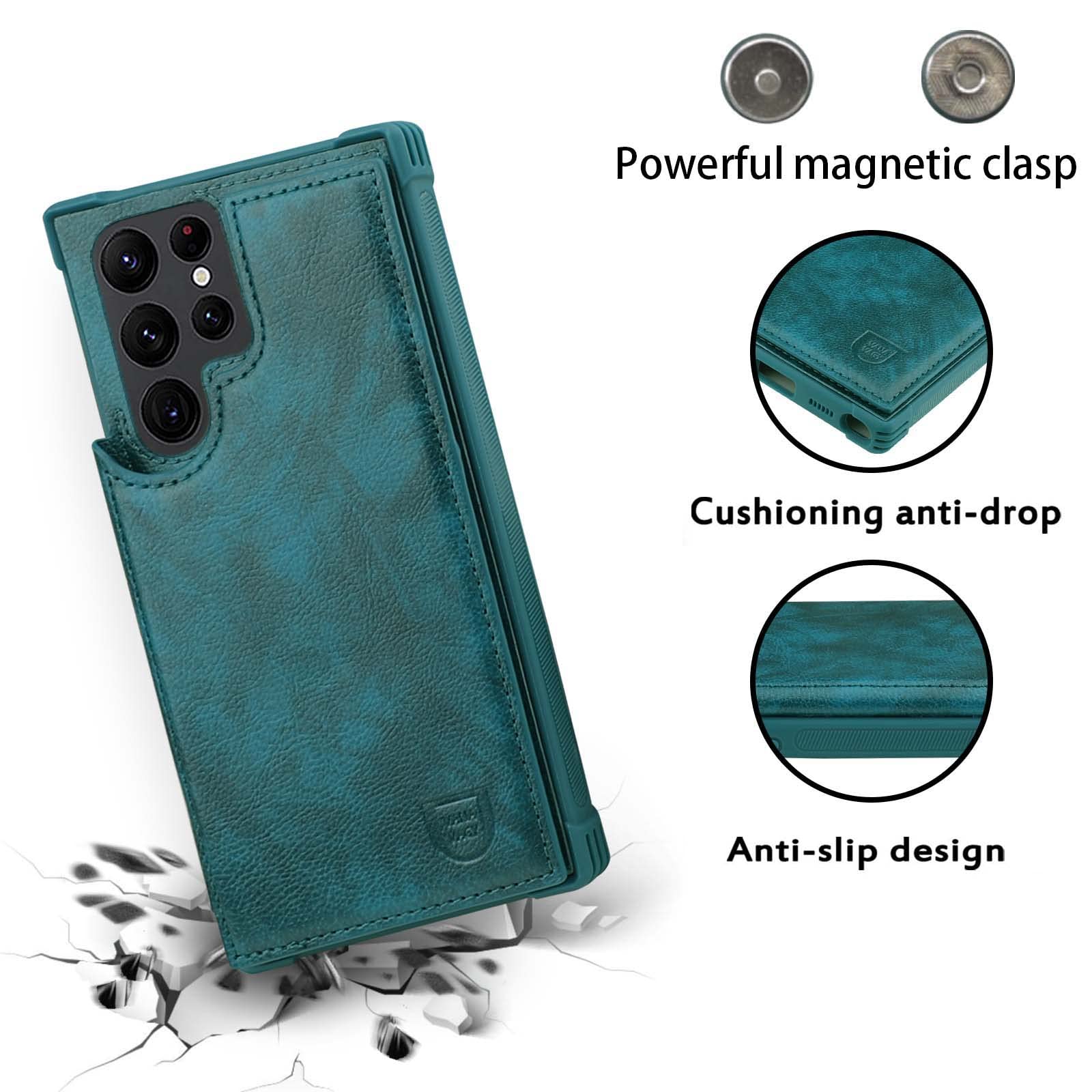 Vanavagy Wallet Case Compatible For Galaxy S23 Ultra For Women And Men,Leather Flip Folio Phone Cover Fits Magnetic Car Mount Wi