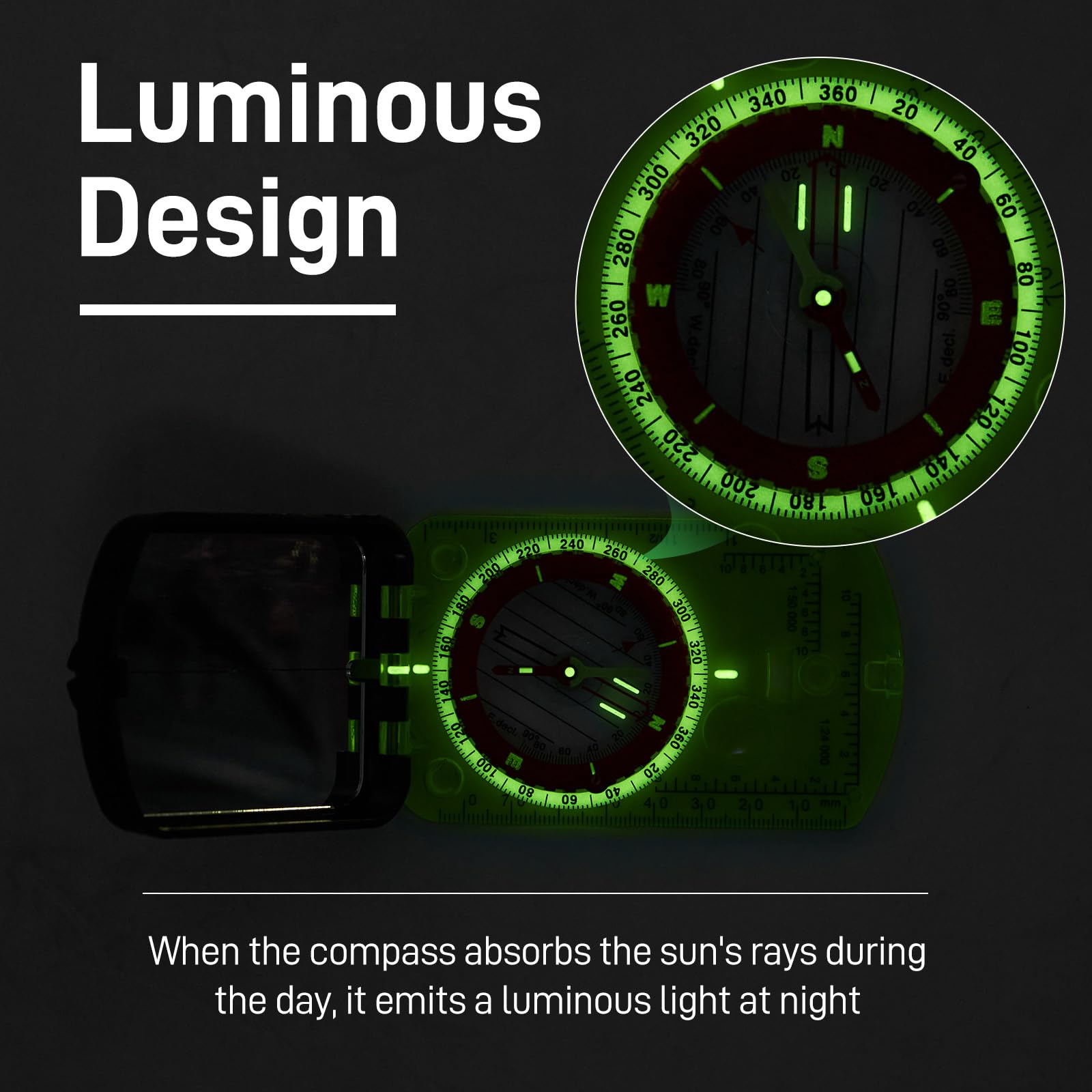 Sportneer Hiking Compass With Mirror - Orienteering Compass For Kids, Gifts, Hiking, Camping, Backpacking - Green