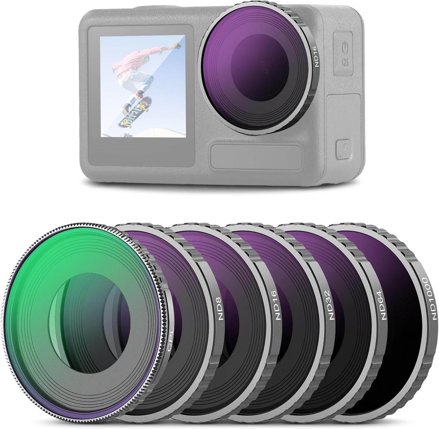 NEEWER CPL & ND Filter Compatible with DJI Osmo Action 4/Action 5 Pro (6 Pack), Screw On CPL+ND8+ND16+ND32+ND64+ND1000 Filter Ki