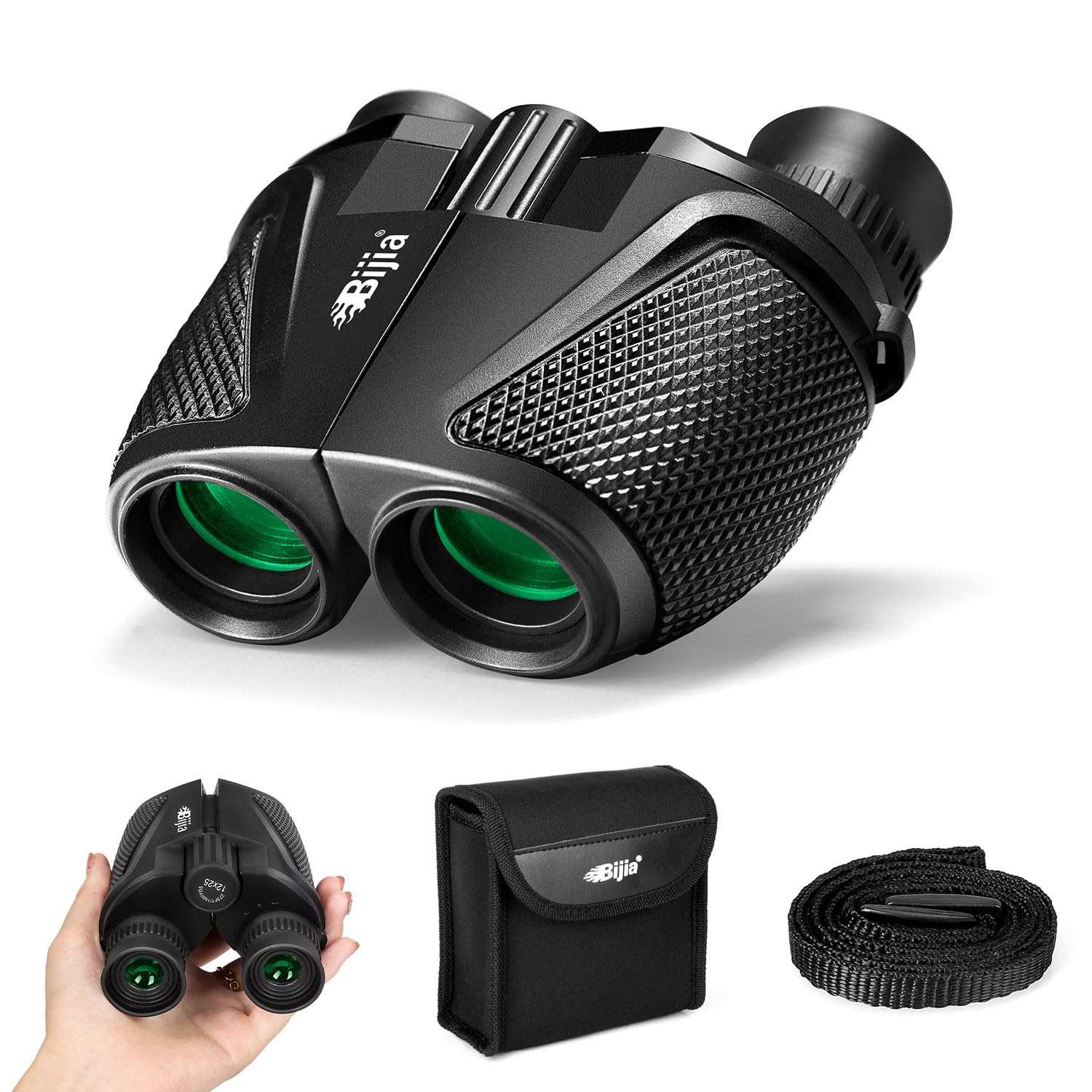 Bijia 12 X 25 Compact Binoculars For Adults And Kids, Easy Focus Small Binoculars With Bak4 Prism, Large Eyepiece, Waterproof, L