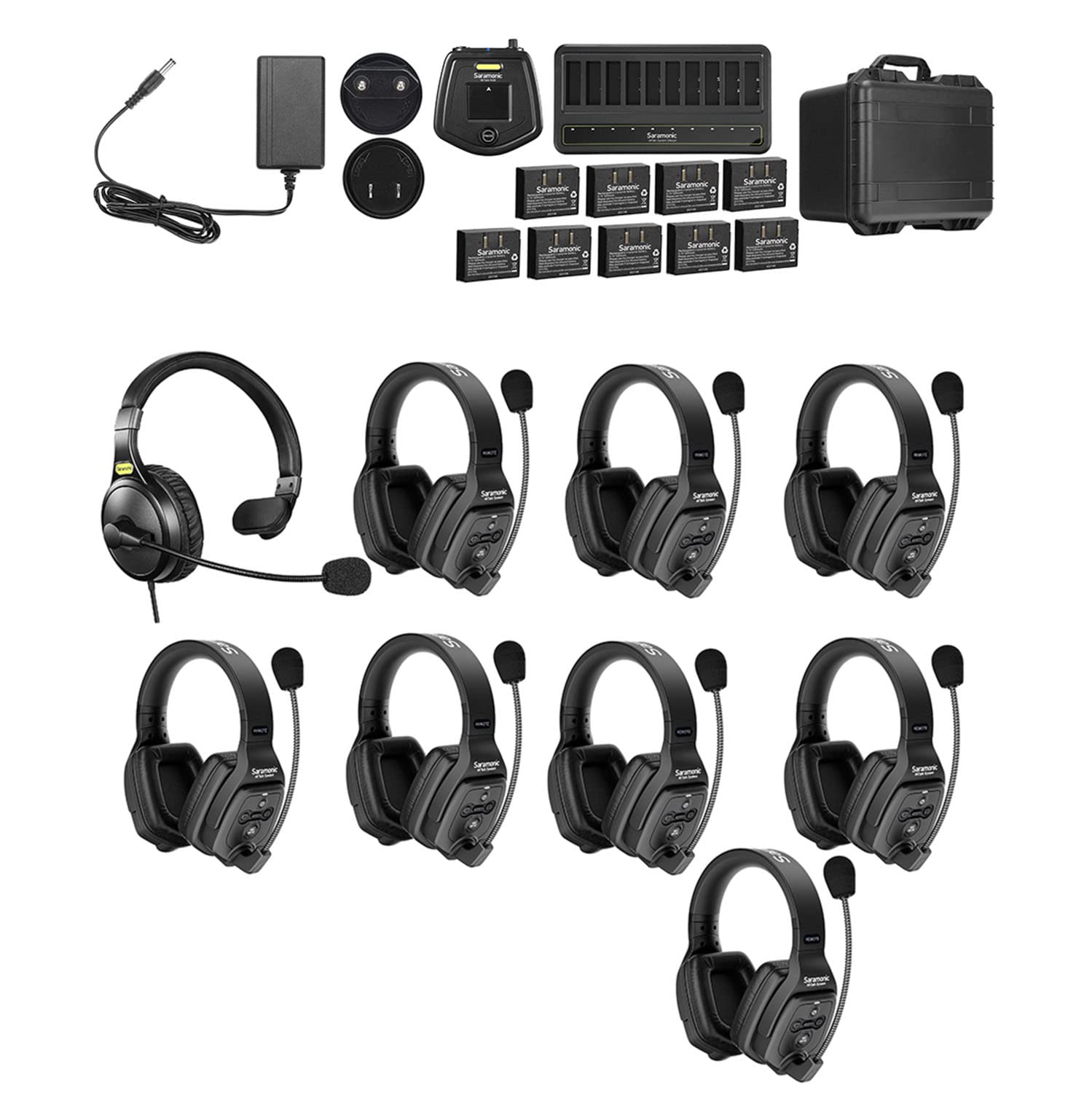 Saramonic WiTalk-WT9D Wireless Intercom Headset System, 9 Person 1.9GHz Dual Ear Communication Headsets 400m Team Communication