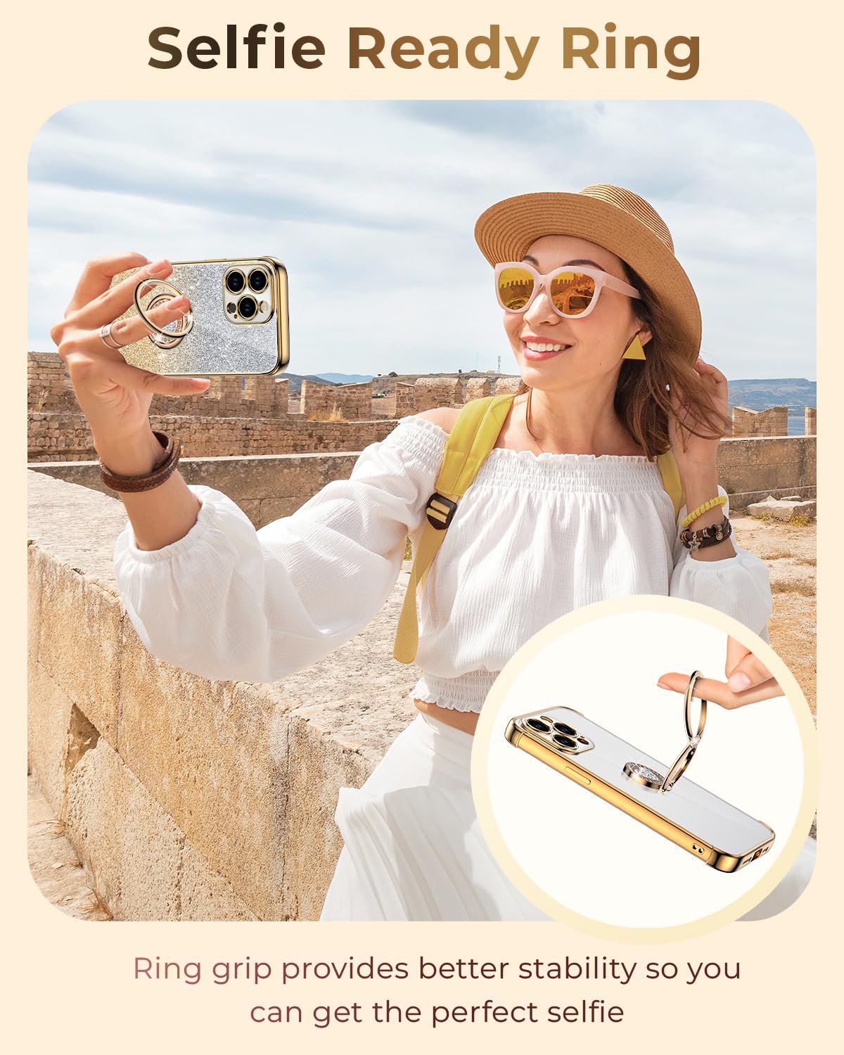 Xyz For Iphone 14 Pro Case With Stand, Phone Case With Double Ring Kickstand, Women Girls Bling Luxury Glitter Clear Phone Case