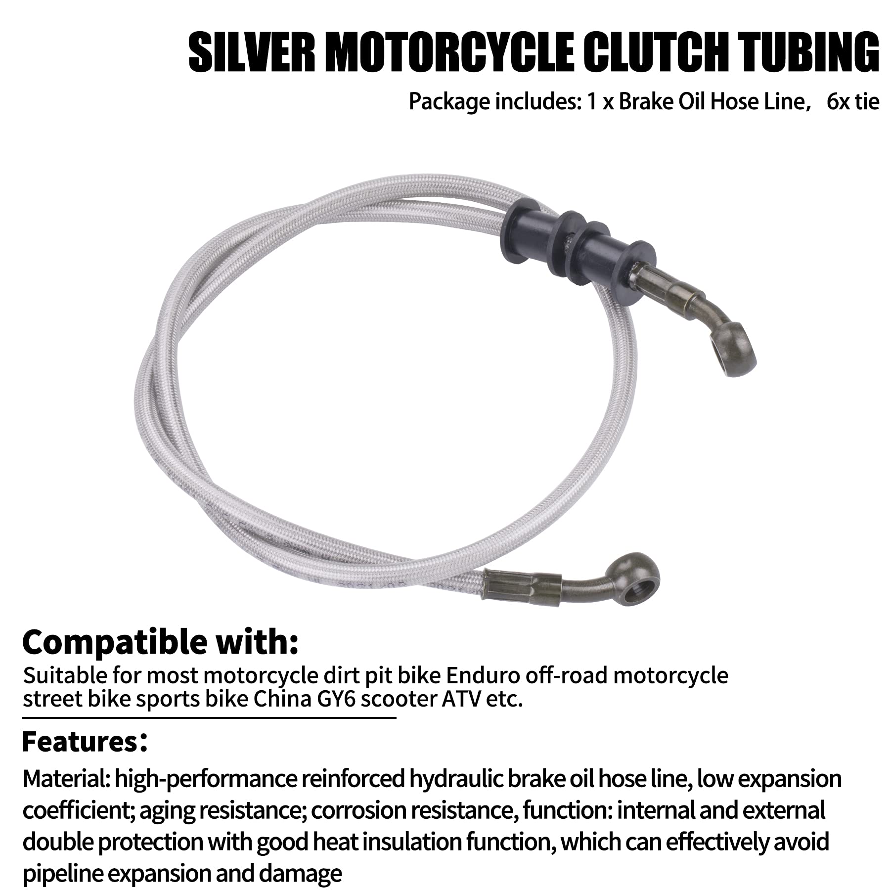 Mwmnun Silver Motorcycle Braided Steel Brake Clutch Oil Hoses Line Pipe Pipe For Atv Pit Dirt Bike Go Kart (Oil Hose Length 90Cm