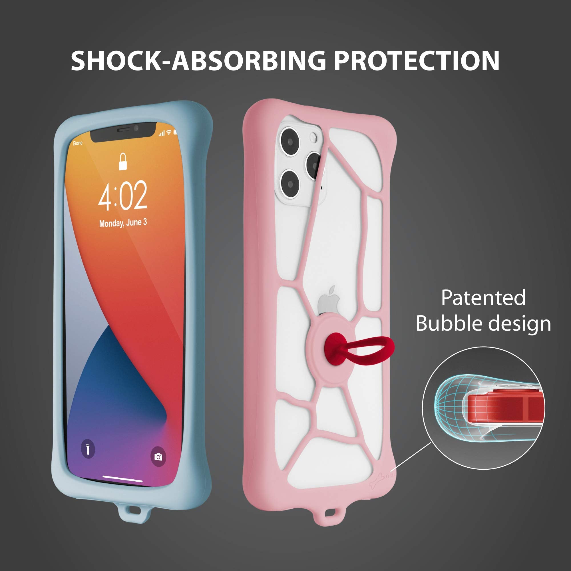 Bone Lanyard Phone Bubble Tie 2, Cell Phone Case With Shock-Absorbing Design, Adjustable Silicone Strap With Ring Grip, Universa