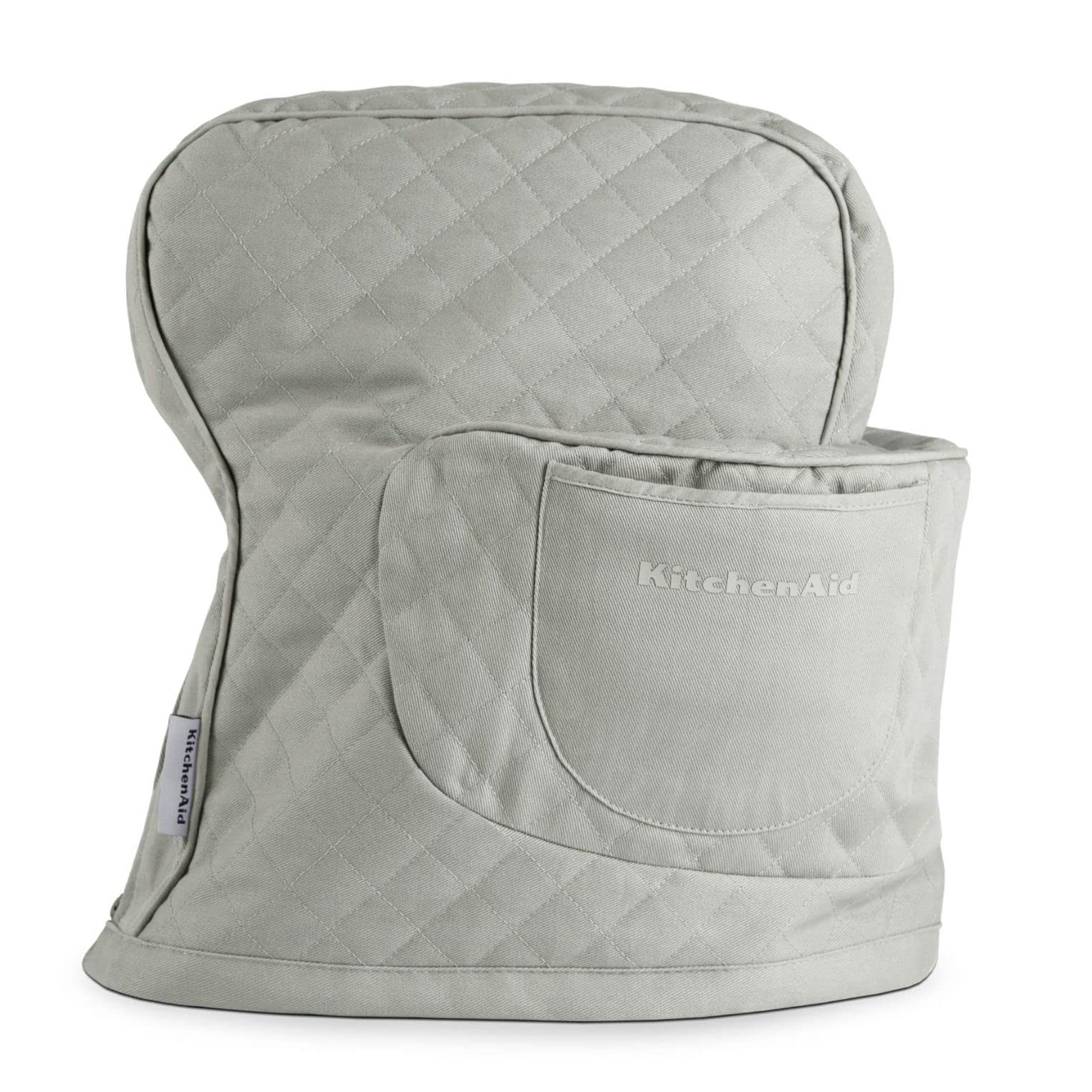Kitchenaid Fitted Tilt Head Solid Stand Mixer Cover With Storage Pocket, Quilted 100% Cotton, Grey, 14.4''X18''X10''