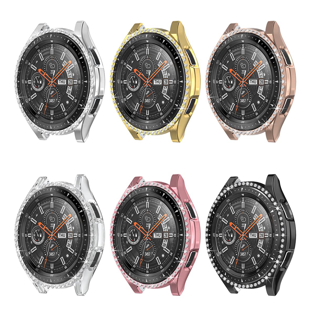 Aisports 2 Pcs Compatible For Samsung Galaxy Watch 4 Classic 42Mm Case For Women, Hard Pc Edge Bumper Case Bling Crystal Diamond