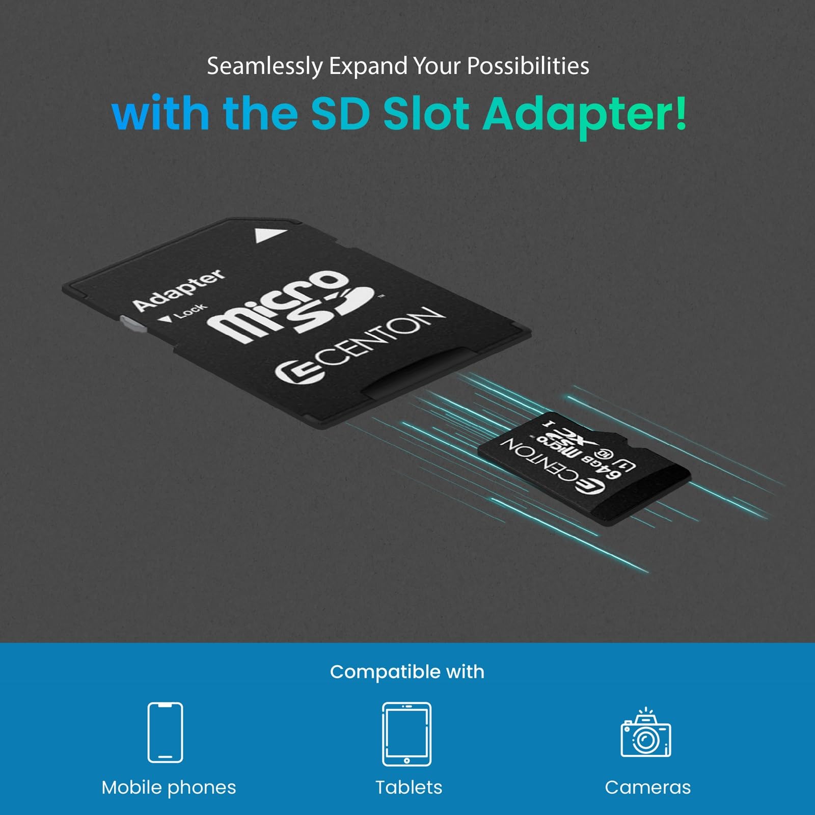 Centon Electronics Micro Sd Card, Ultimate Memory Card For Phones, Tablets, Cameras, And More, 64Gb