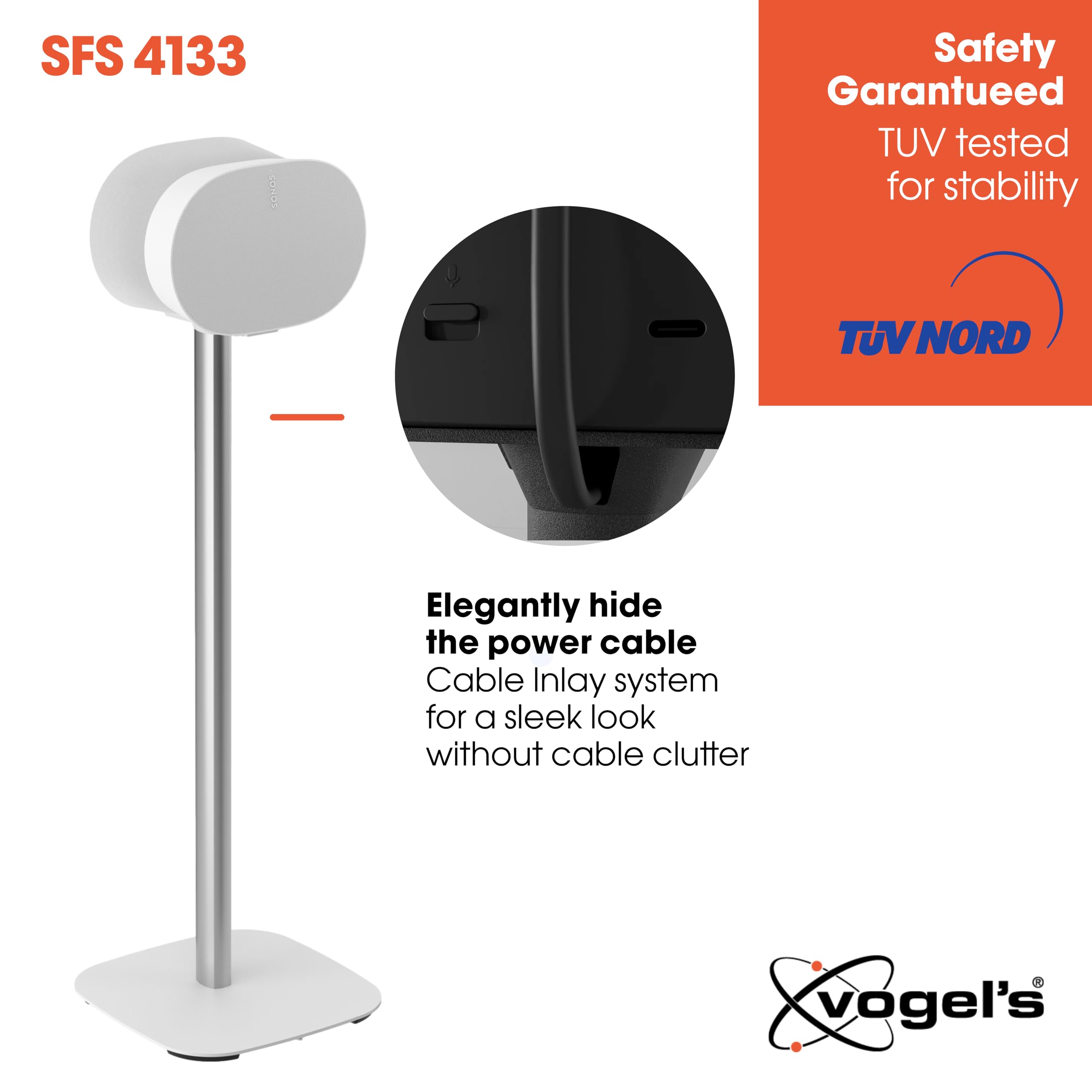 Vogel'S Sfs 4133 Speaker Floor Stand For Sonos Era 300, Cable Inlay System, Height: 32,3 Inch (82 Cm), Max. 11 Lbs (5 Kg), White
