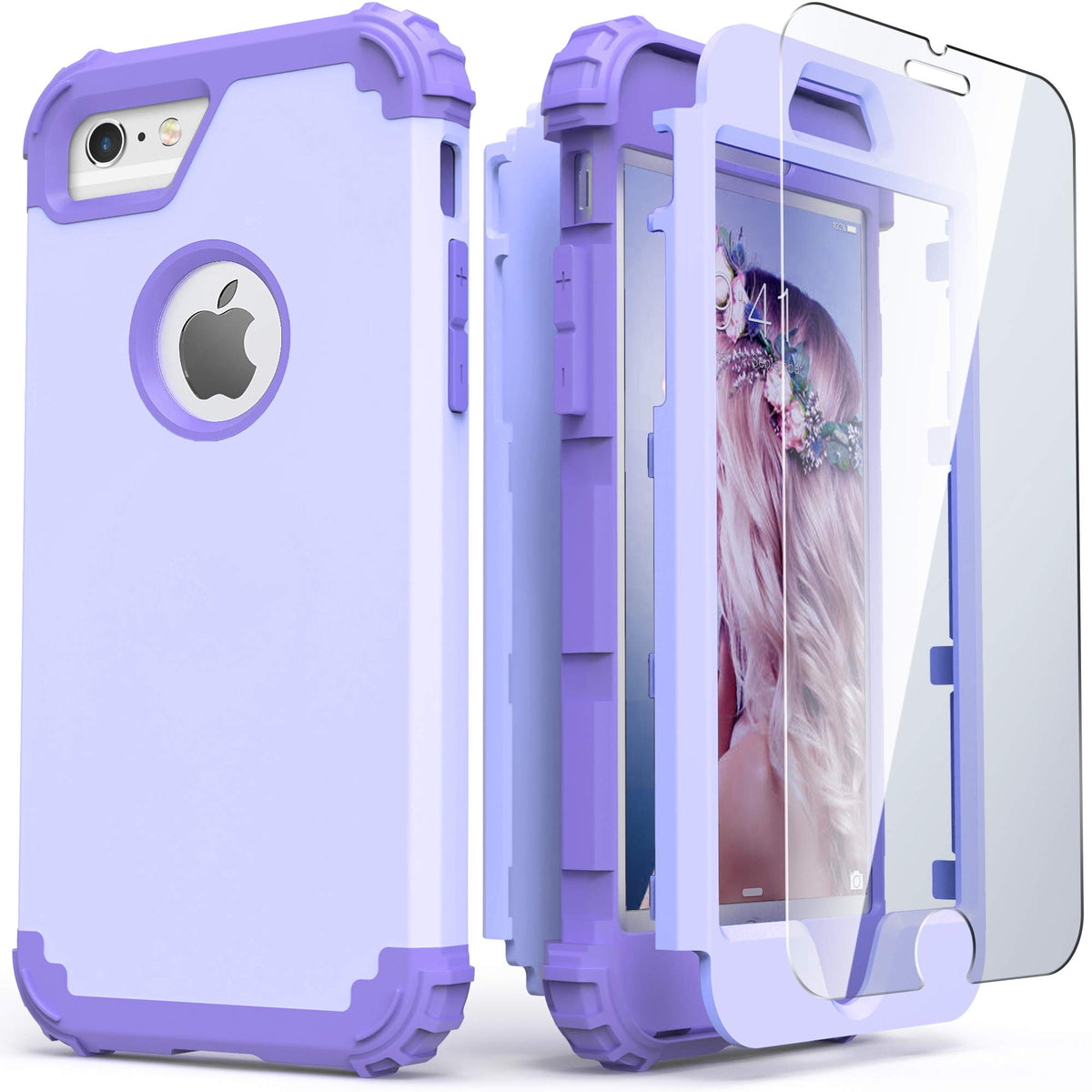 Idweel For Iphone 6S Case, For Iphone 6 Case With Tempered Glass Screen Protector, 3 In 1 Shock Absorption Heavy Duty Hard Pc Co
