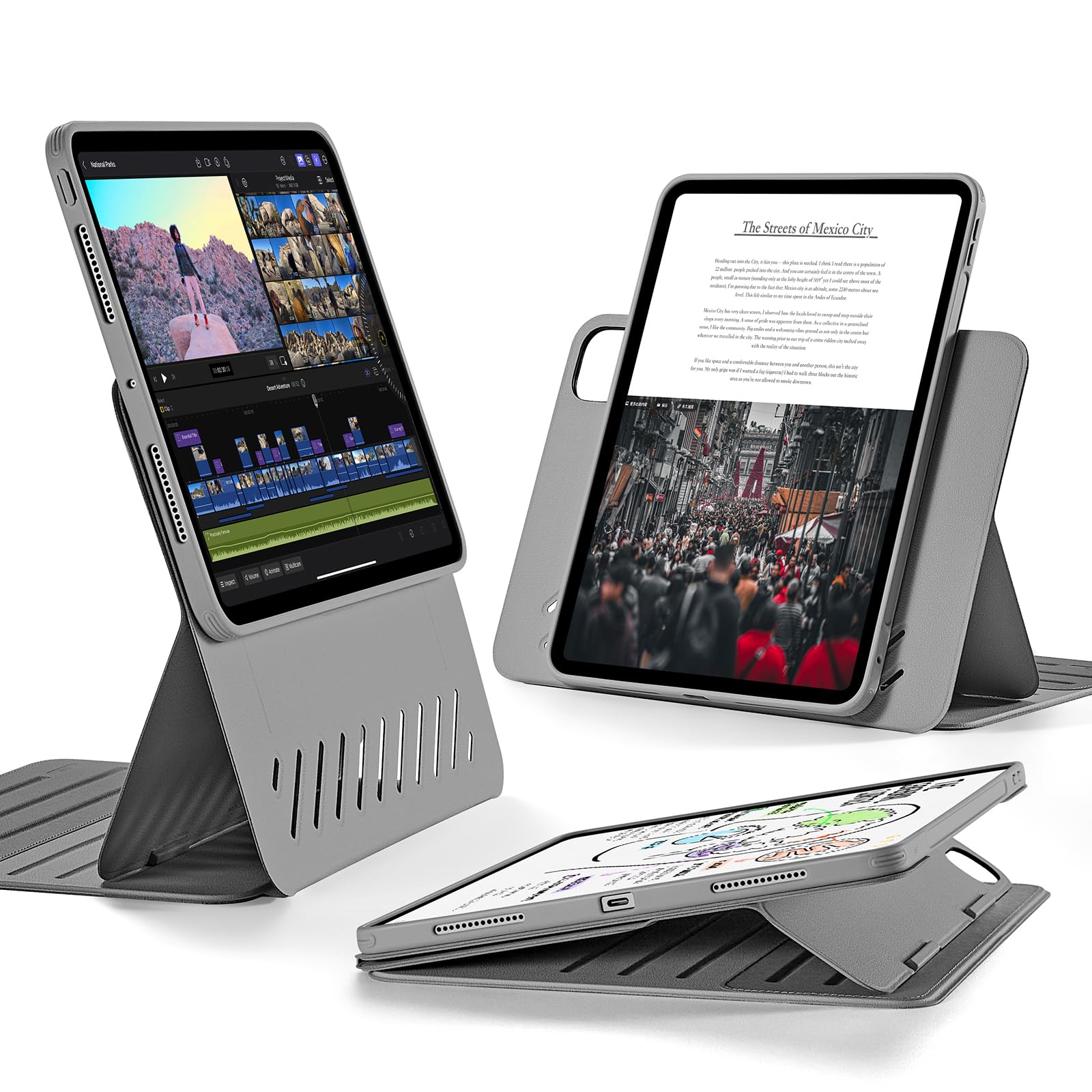 Esr For Ipad Pro 11 Inch Case (2022/2021/2020/2018, 4Th/3Rd/2Nd/1St Generation), Removable Magnetic Cover, Adjustable Portrait/Landscape Stand With Raised Display View, 9 Standing Angles, Grey