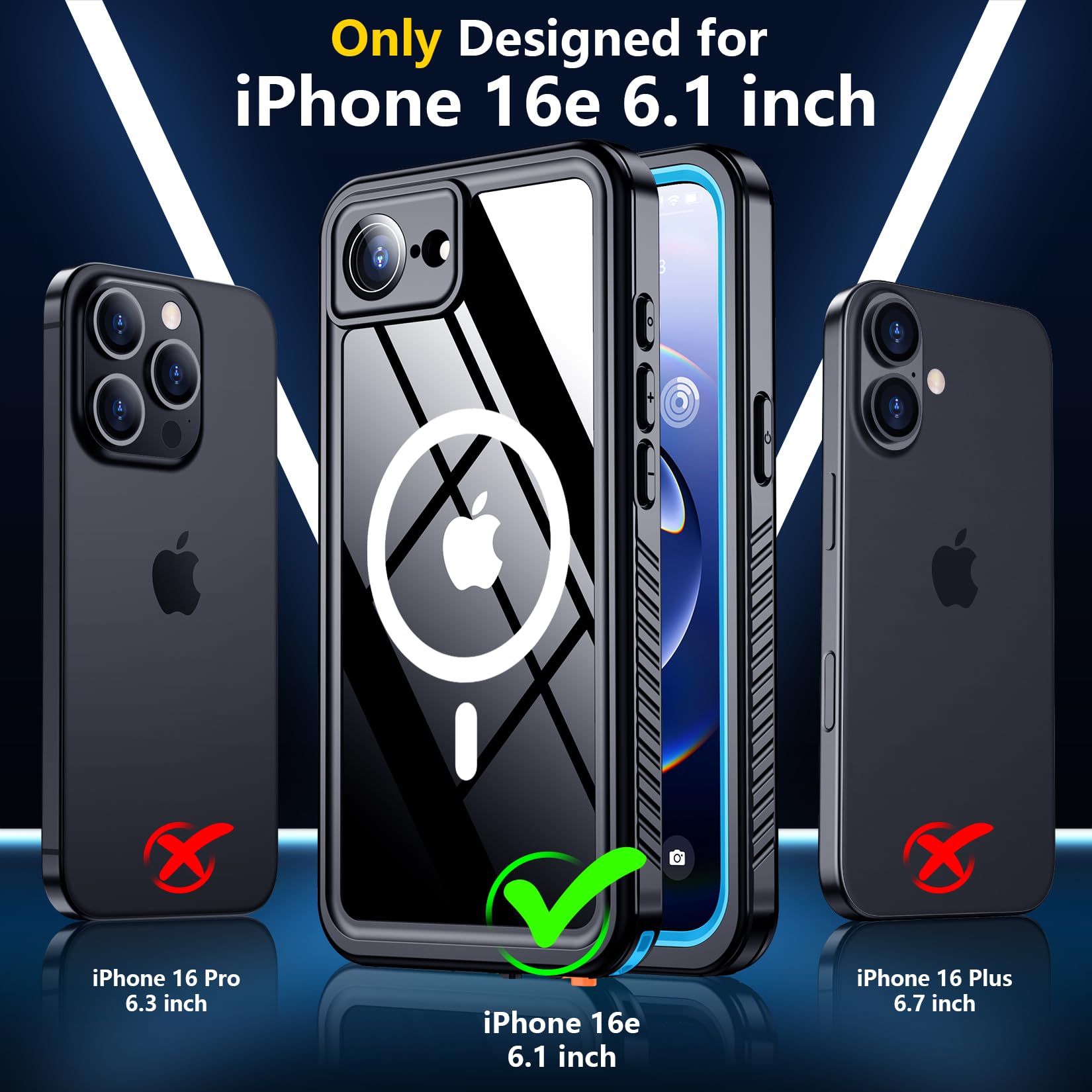 Spidercase Magnetic For Iphone 16E Case Waterproof,Built-In Screen & Camera Lens Protector[Ip68 Underwater] [Military Grade Shoc