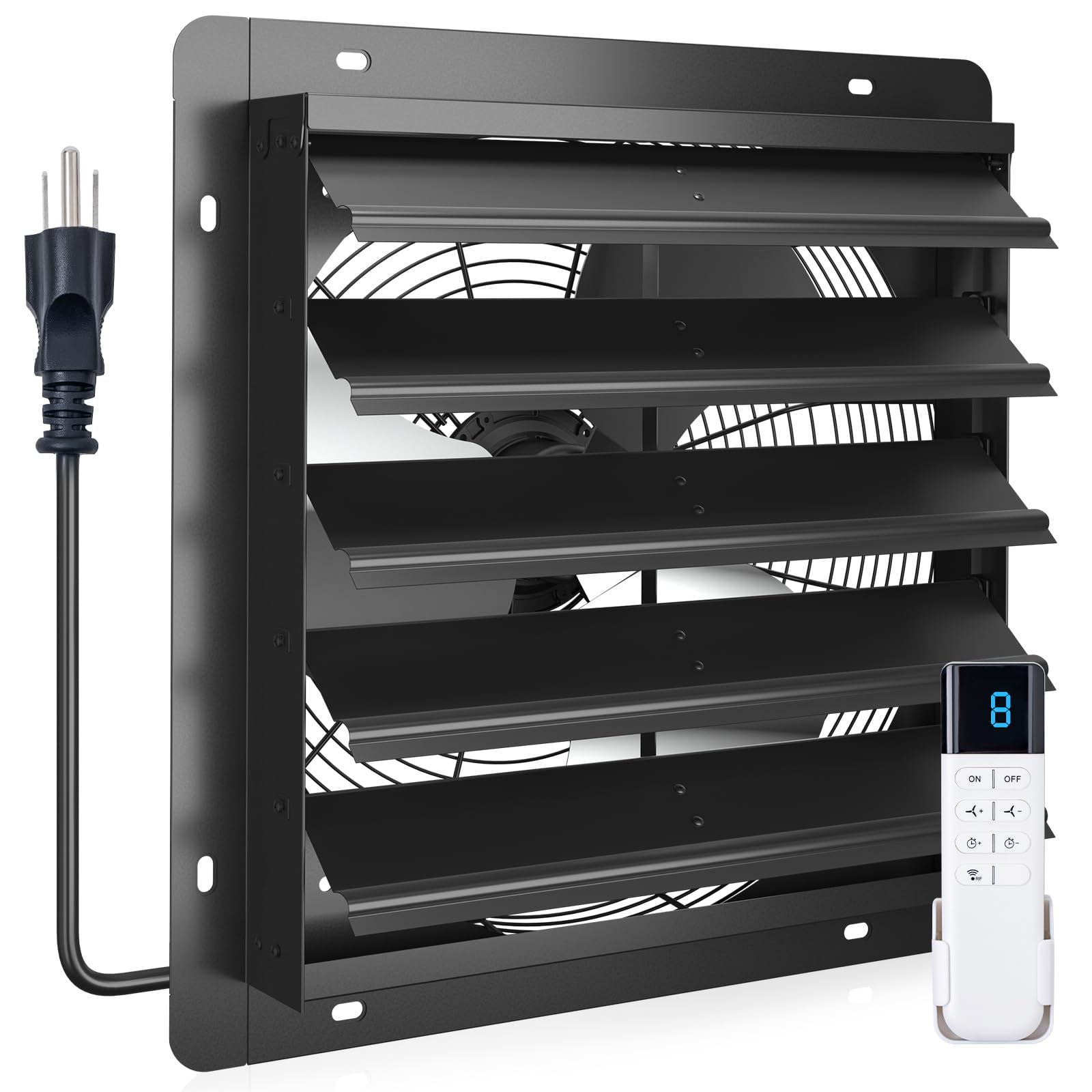 addlon 16 Inch Shutter Exhaust Fan Wall Mounted with EC Motors and Remote Control, Timer, 8 Speeds, 2650CFM, Low Noise, Easy to 