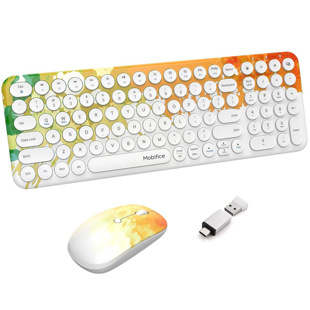 Mobifice 2.4Ghz Usb Wireless Keyboard And Mouse Ultra Thin Cordless Compact Sized Silent Retro Computer Keyboard Mouse Combo For