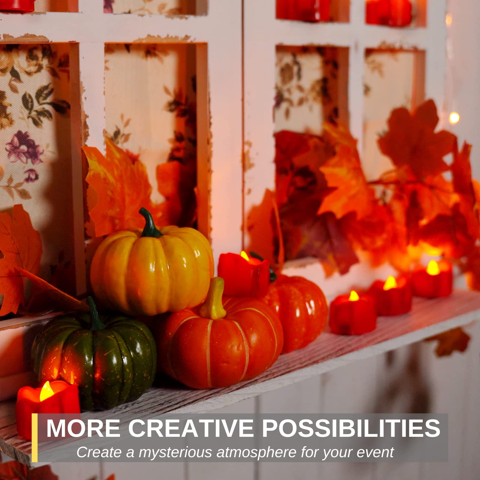 Homemory 24 Pack Melting Red Candles Tea Lights Battery Operated, Halloween Candle Red Tea Lights, Flameless Flickering Votive C