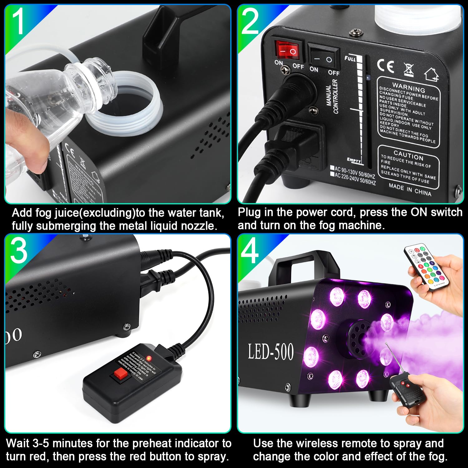 Upgraded Fog Machine Smoke Machine With 13 Colorful 8 Led Lights, 500W And 2000Cfm Fog With Wired Wireless Remote Controls, Perf