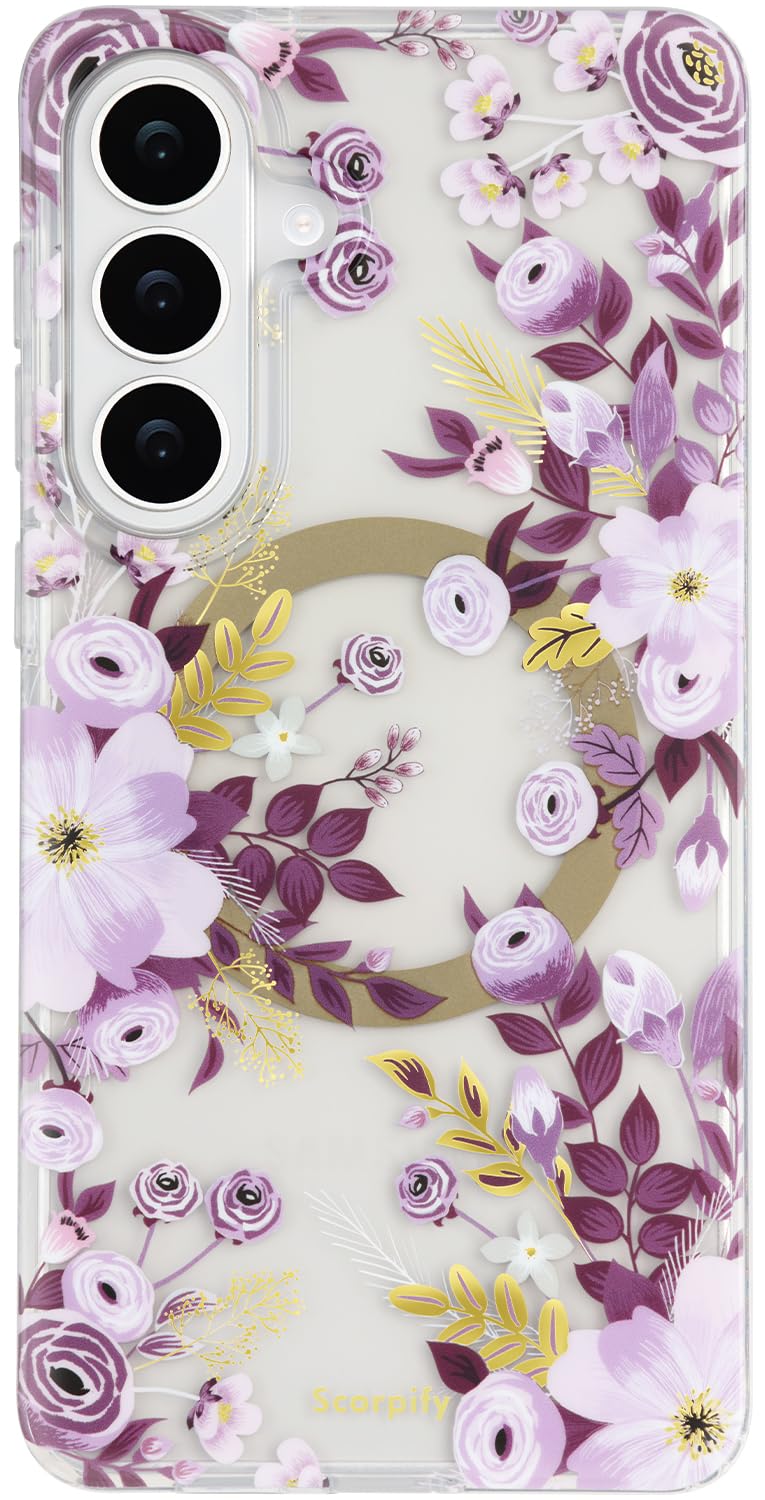 SCORPIFY Compatible with Samsung Galaxy S26 Plus Case [Compatible with MagSafe] for Purple Nemophila Floral Design,Cute Magnetic