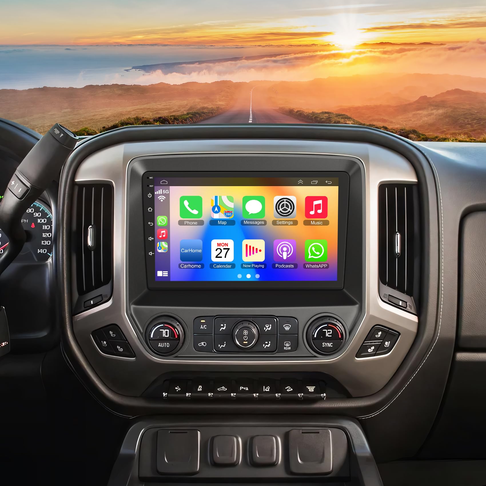 10.2 Inch QLED Carplay Screen for Chevrolet Silverado & GMC Sierra 2014-2018(Without Bo-seSystem),Android 13 Silverado Radio Ste