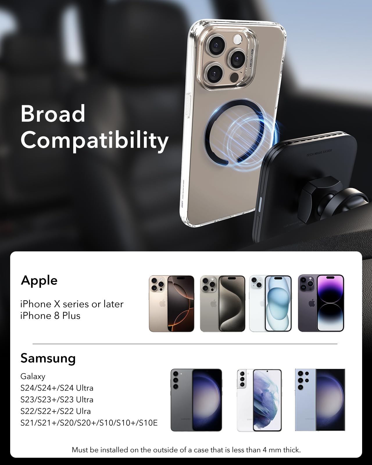 Esr For Magsafe Sticker, Magsafe Ring Magnet, 4 Pack Metal Ring For Phone Case,Universal Magnetic Wireless Charger Conversion Ki