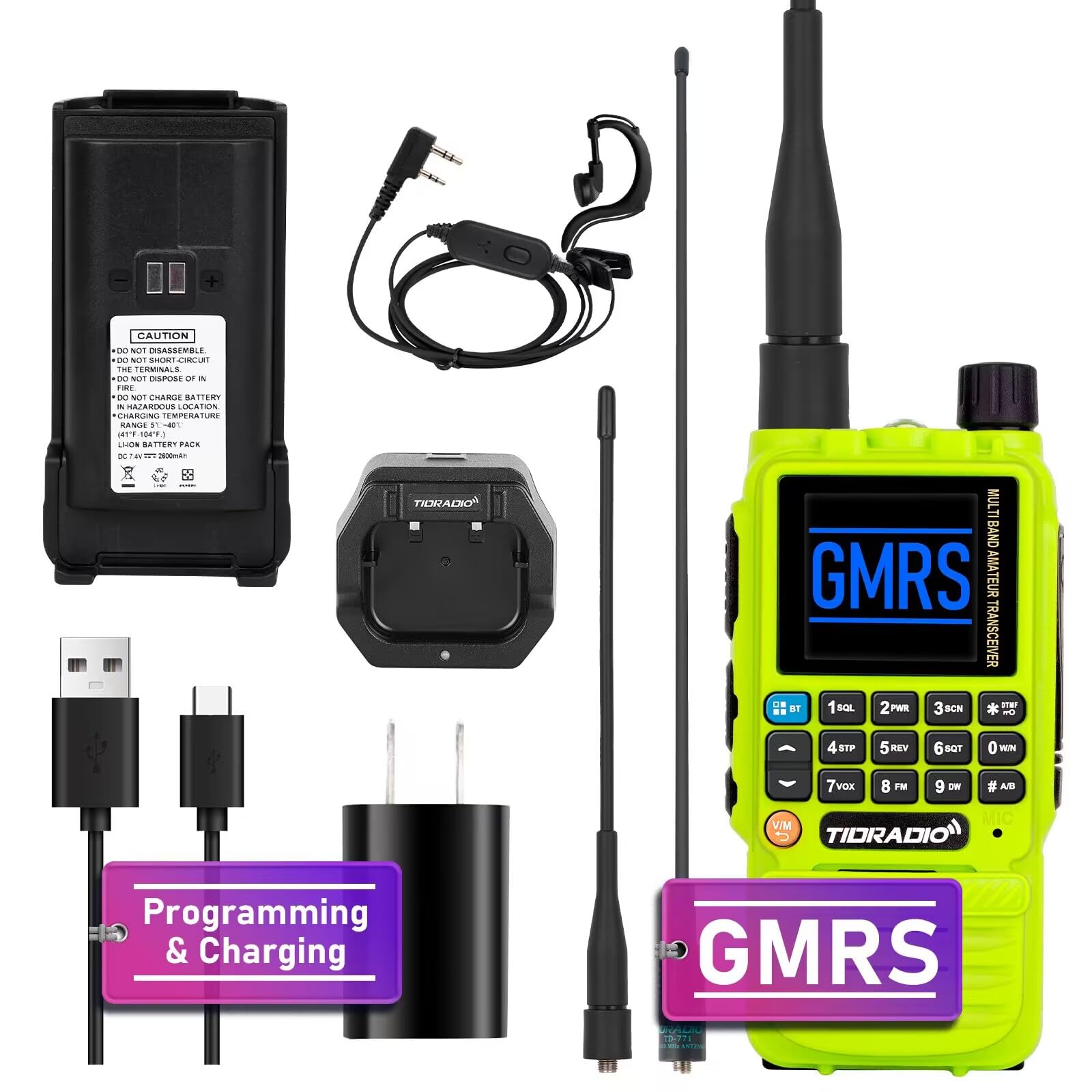 Tidradio Td H3 Gmrs Radio Two Way Radio Multi Band Receiving,Usb C Programming & Charging,2500Mah Battery,Am/Fm Reception,Dtmf N