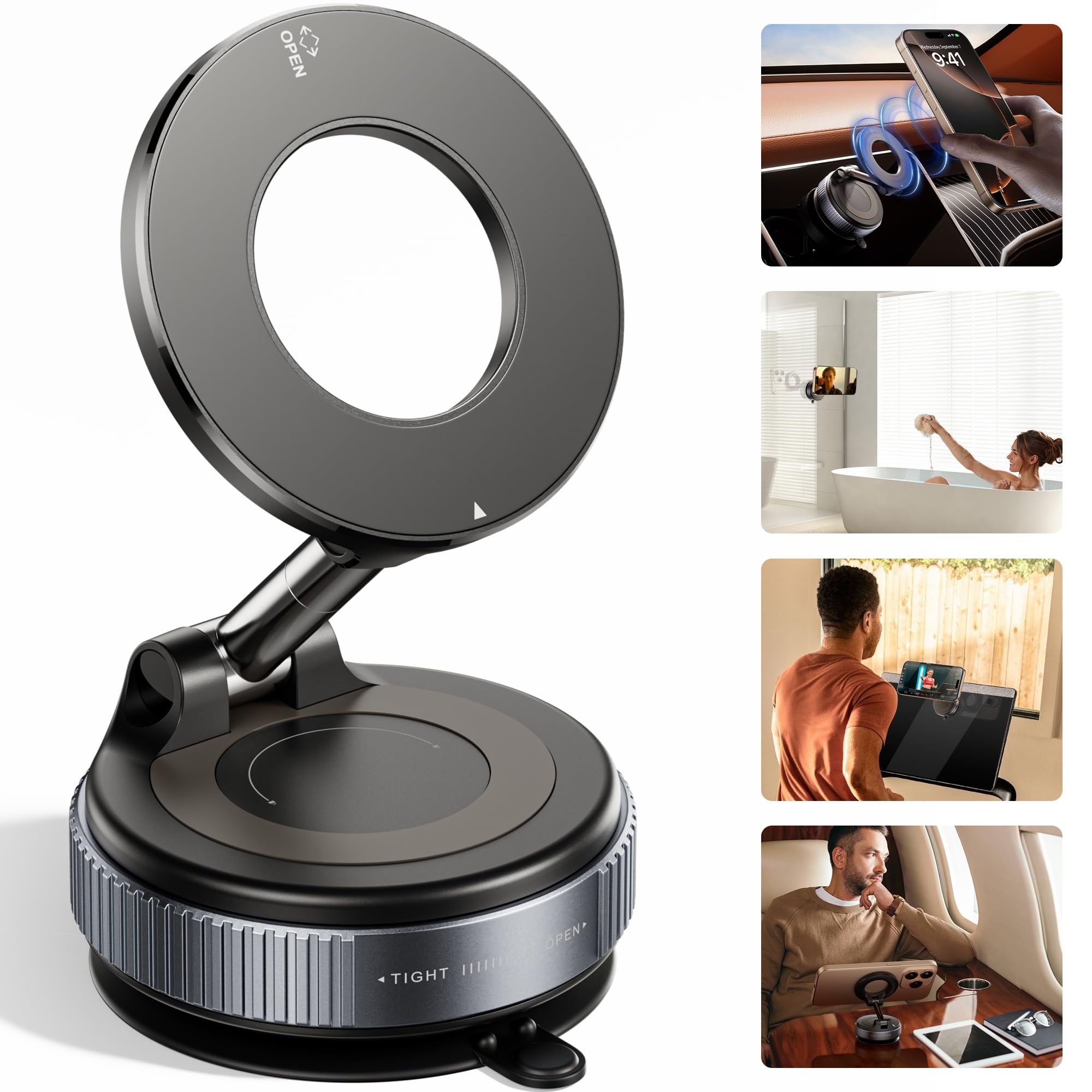 Reokily 2026 Upgraded Vacuum Magnetic Car Phone Holder 360 Reinforced 96Lbs Ultra Suction Cup Phone Mount For Magsafe Cell Phone