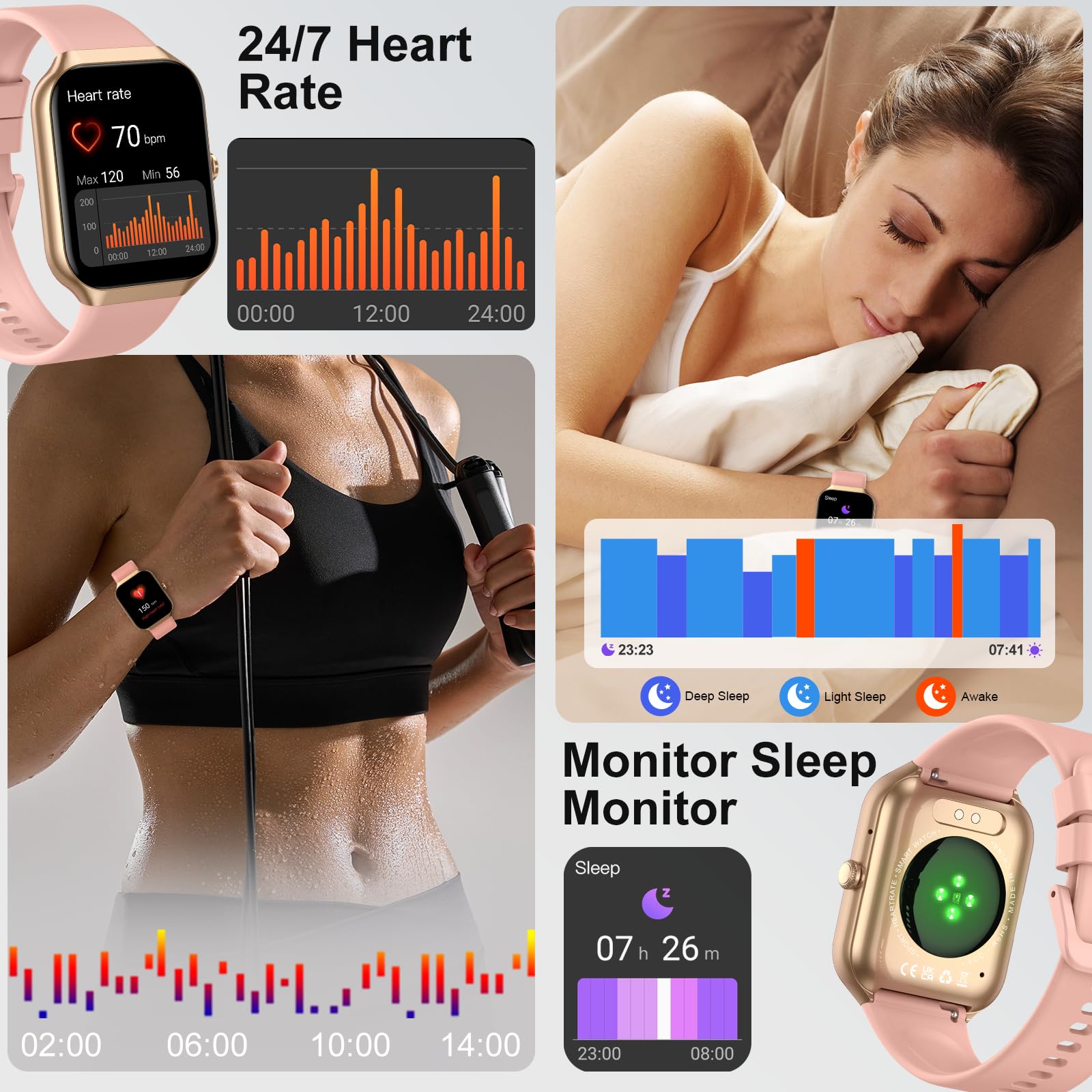 Smart Watch For Women, 1.96 ''Hd Smartwatch (Answer/Make Call) With Heart Rate/Sleep Monitor/Spo2/Pedometer, Fitness Activity Tr