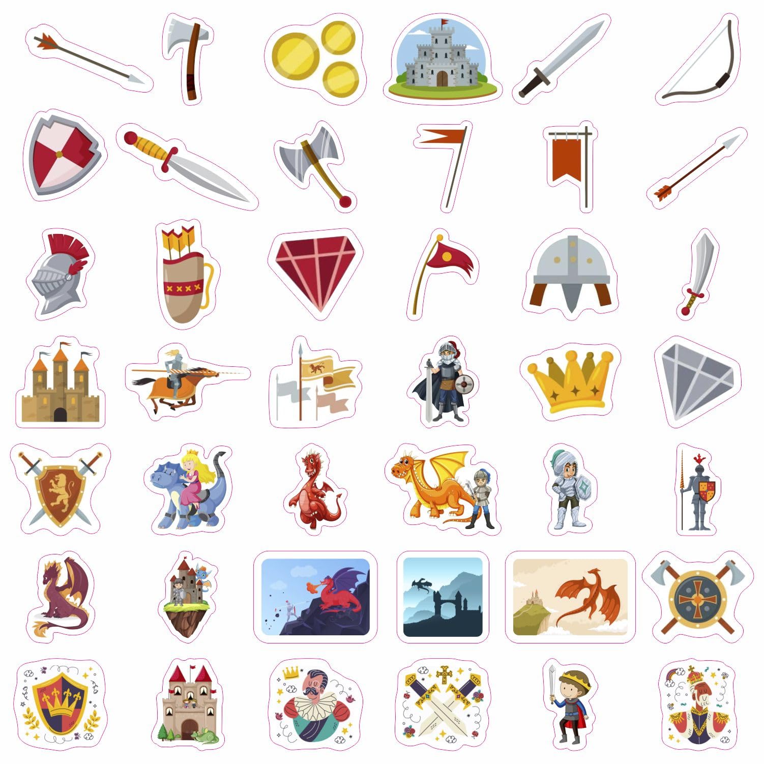 100Pcs Medieval Stickers For Water Bottle And Laptop   Medieval Party Favors & Decorations, Waterproof Vinyl Decals, Knights And