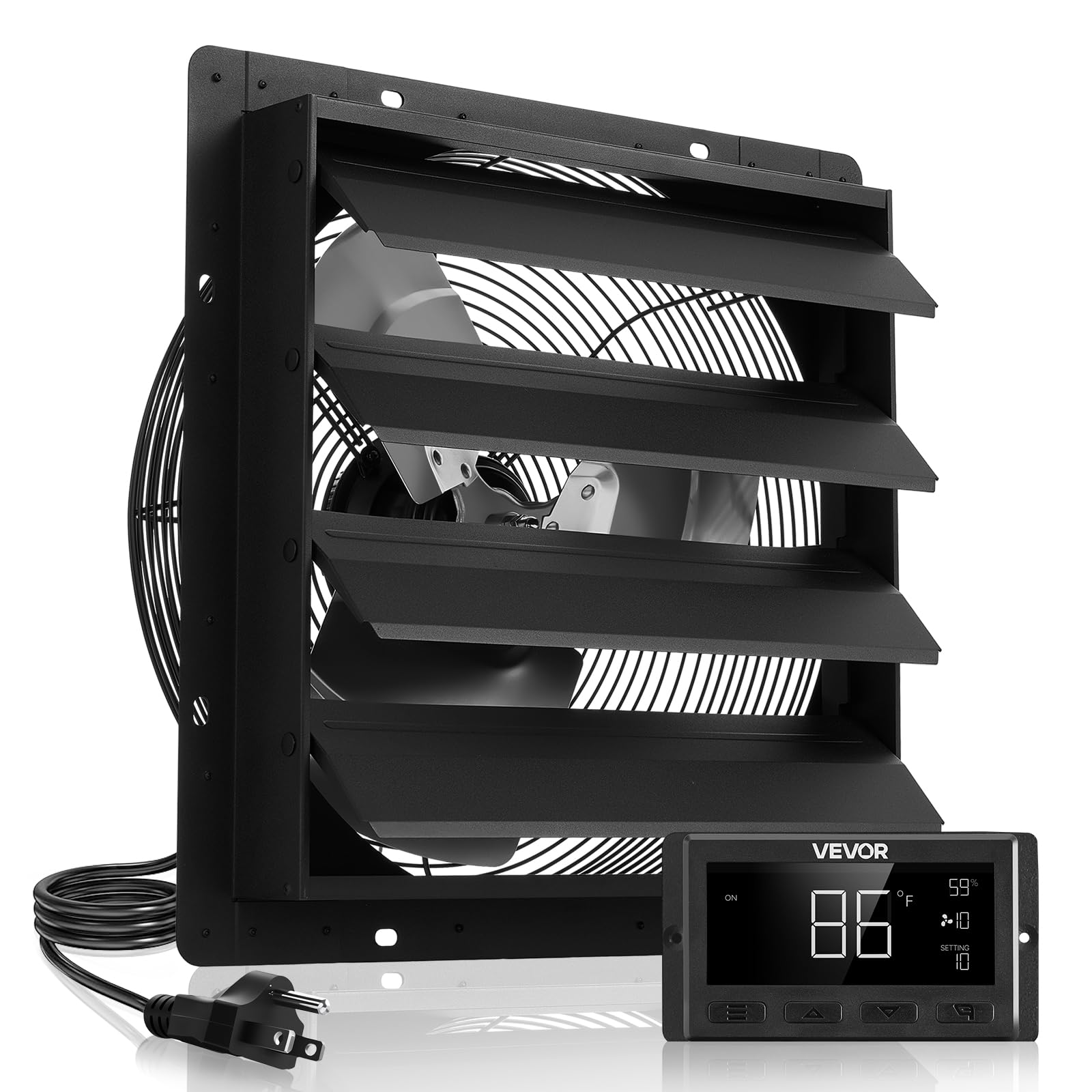 VEVOR 16 inch Shutter Exhaust Fan, Wall Mounted Attic Vent Fan with Smart Programming Variable Speed Temperature Control, 2900 C