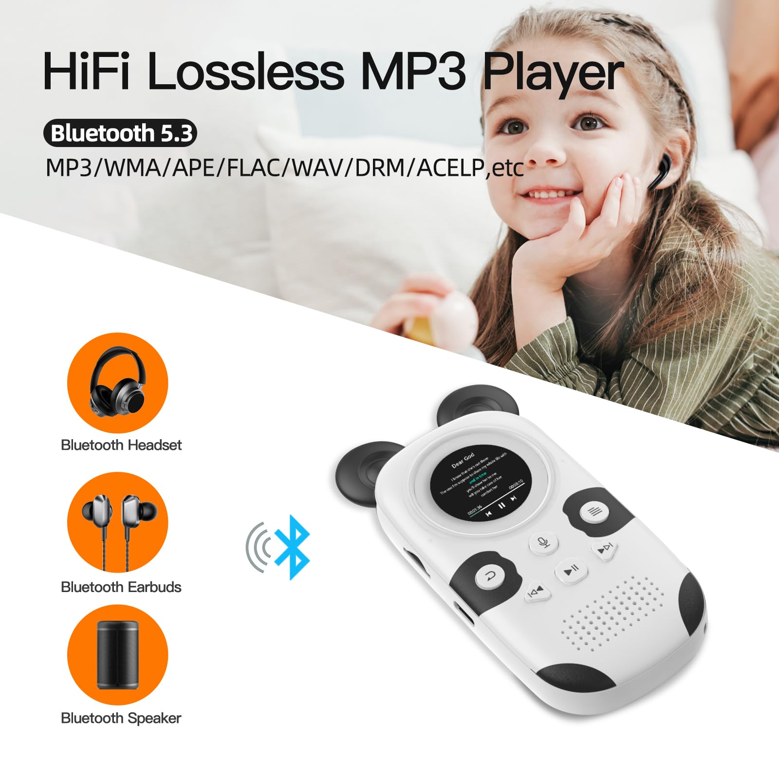 Ruizu 64Gb Mp3 Player For Kids, Cute Panda Portable Music Player Mp3, Child Mp3 Player With Bluetooth 5.3, Speaker, Fm Radio, Vo