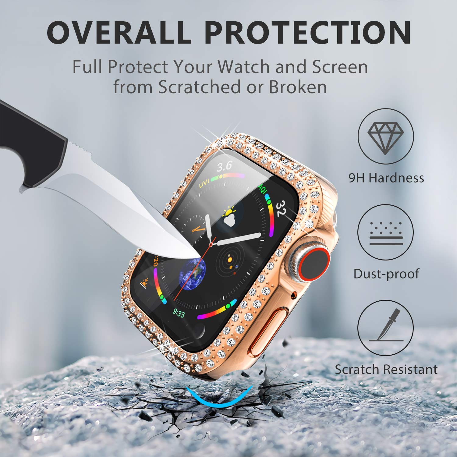 Yolovie (2 Pack) Compatible For Apple Watch Series 8 7 41Mm Case With Screen Protector, Bling Cover Diamonds Rhinestone Bumper P