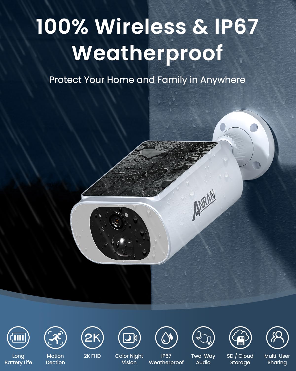 Anran 2K Cameras For Home Security Outside, Solar Security Cameras Wireless Outdoor, Battery Powered Wifi Surveillance With Huma