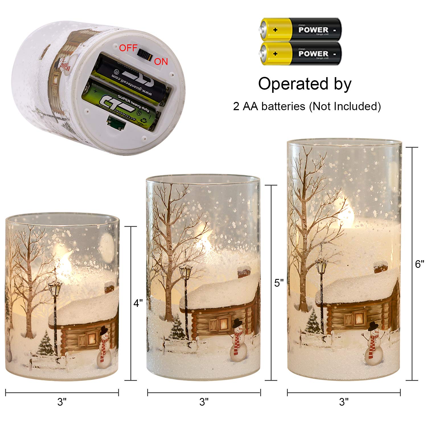 Eldnacele Snowman Glass Flameless Candles With Remote Timer Battery Operated Flickering Led Pillar Candles 3 Pack Warm White Lig