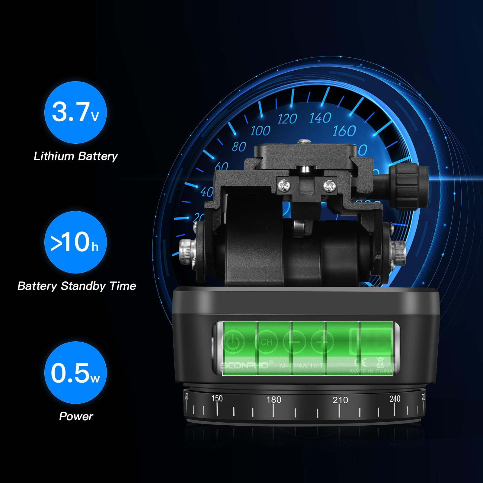 Soonpho M4 Motorized Rotating Panoramic Tripod Head, Remote Control 360� Pan Tilt Head With Mobile Phone Clip For Dslr Cameras, Camcorders, Smartphones, Tripod