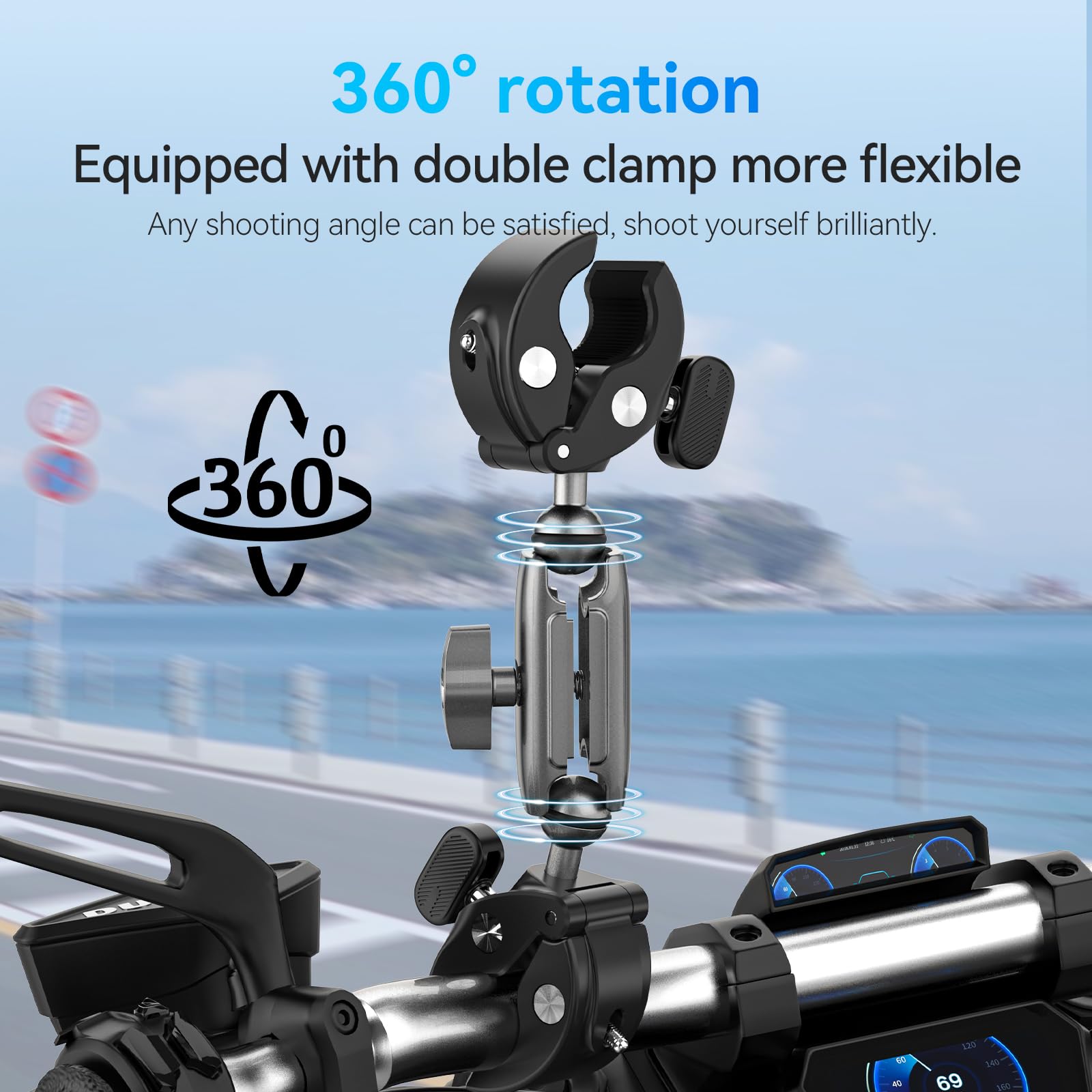 Duall Ball Clamp Mount For Stick Pole Mounting On Bike Bicycle Motorcycle Handlebar Tube Holder Accessories Compatible With Gopro 13 12 11 10 9 8 Insta360 X3 X4 Go3 Ace Pro Dji Action 4 Osmo Pocket 3
