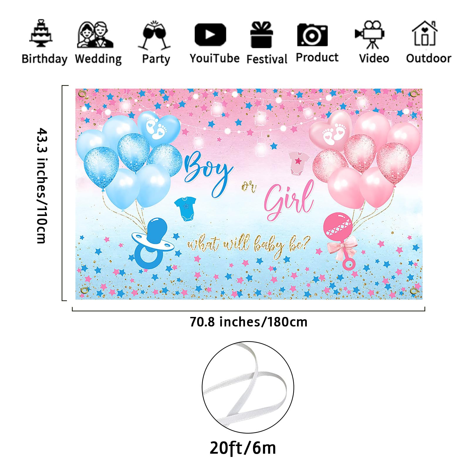 Avezano Gender Reveal Backdrop Boy Or Girl Sign Banner Blue And Pink Stars Dots Balloon Theme Baby Gender Reveal Party Decoratio