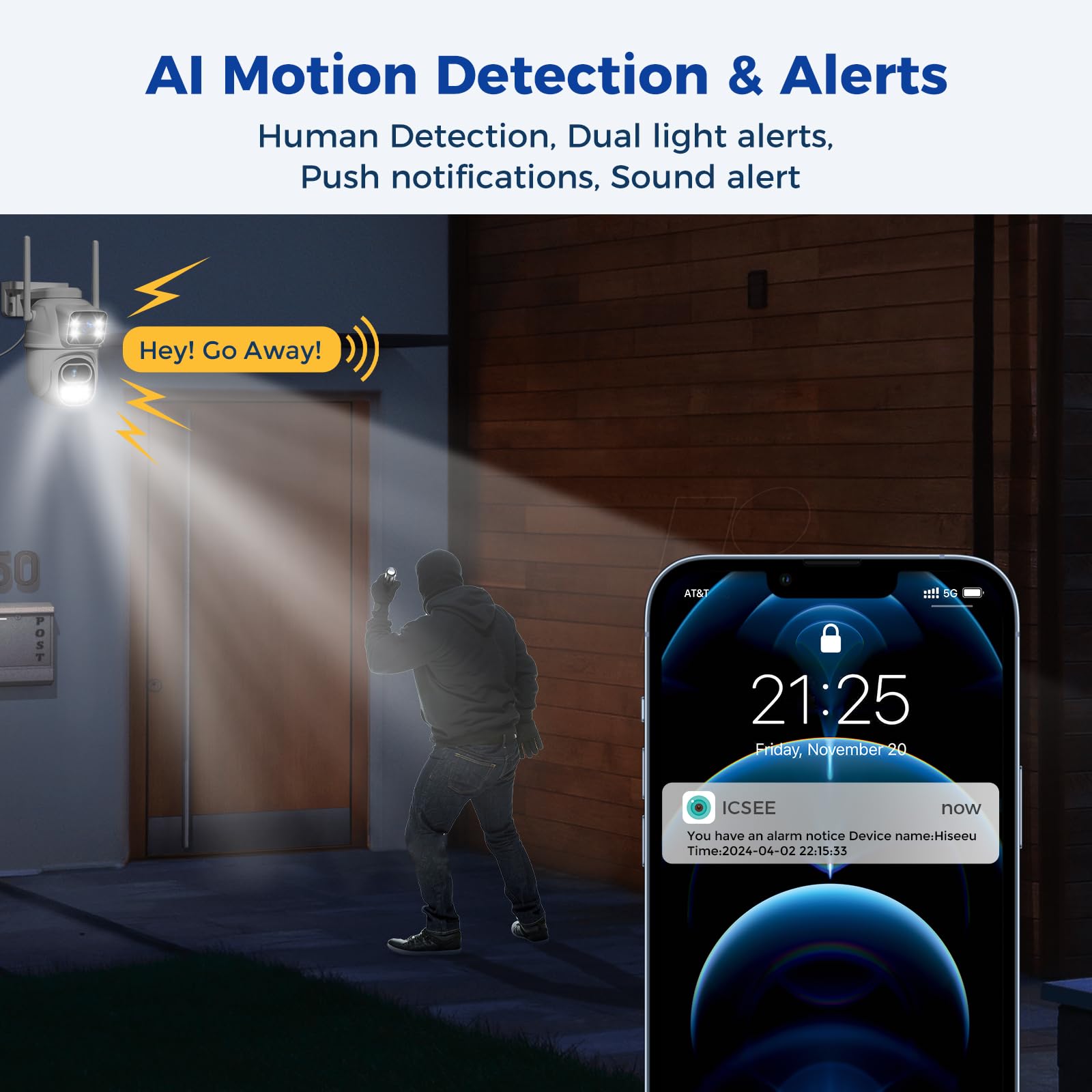 Gaiexce, Wifi Camera Outdoor Wireless, Wired Plug In| Dual Lens Ptz Security Camera Intdoor, Auto Motion Tracking, Color Night V