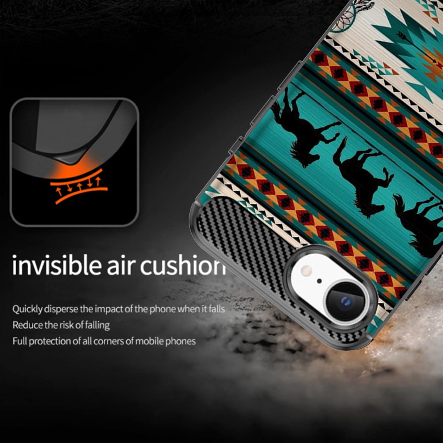 Casesondeck Case Compatible With [Apple Iphone 16E Case] Tribal Floral Matte Tpu Flexible Carbon Fiber Textured (Horse Tribal)